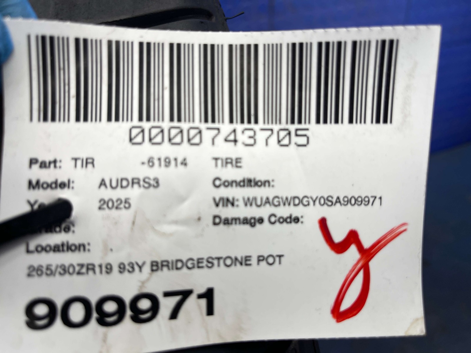 265/30ZR19 93Y BRIDGESTONE POTENZA SPORT ENLITEN 6/32NDS DATECODE 1025
