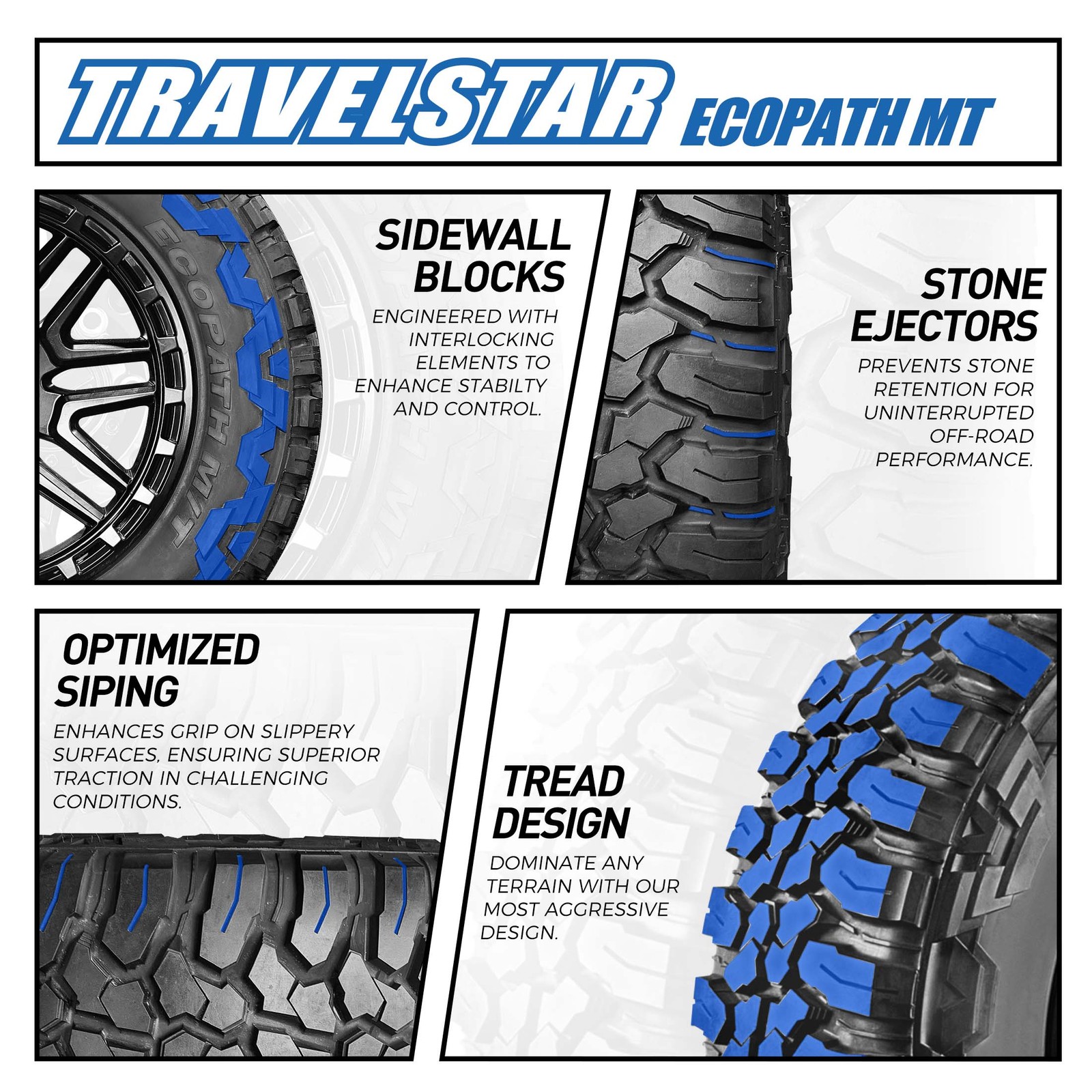 Travelstar Ecopath M/T 33×12.50R24LT 104Q 10Ply Mud Terrain SUV/Truck 4 Tires