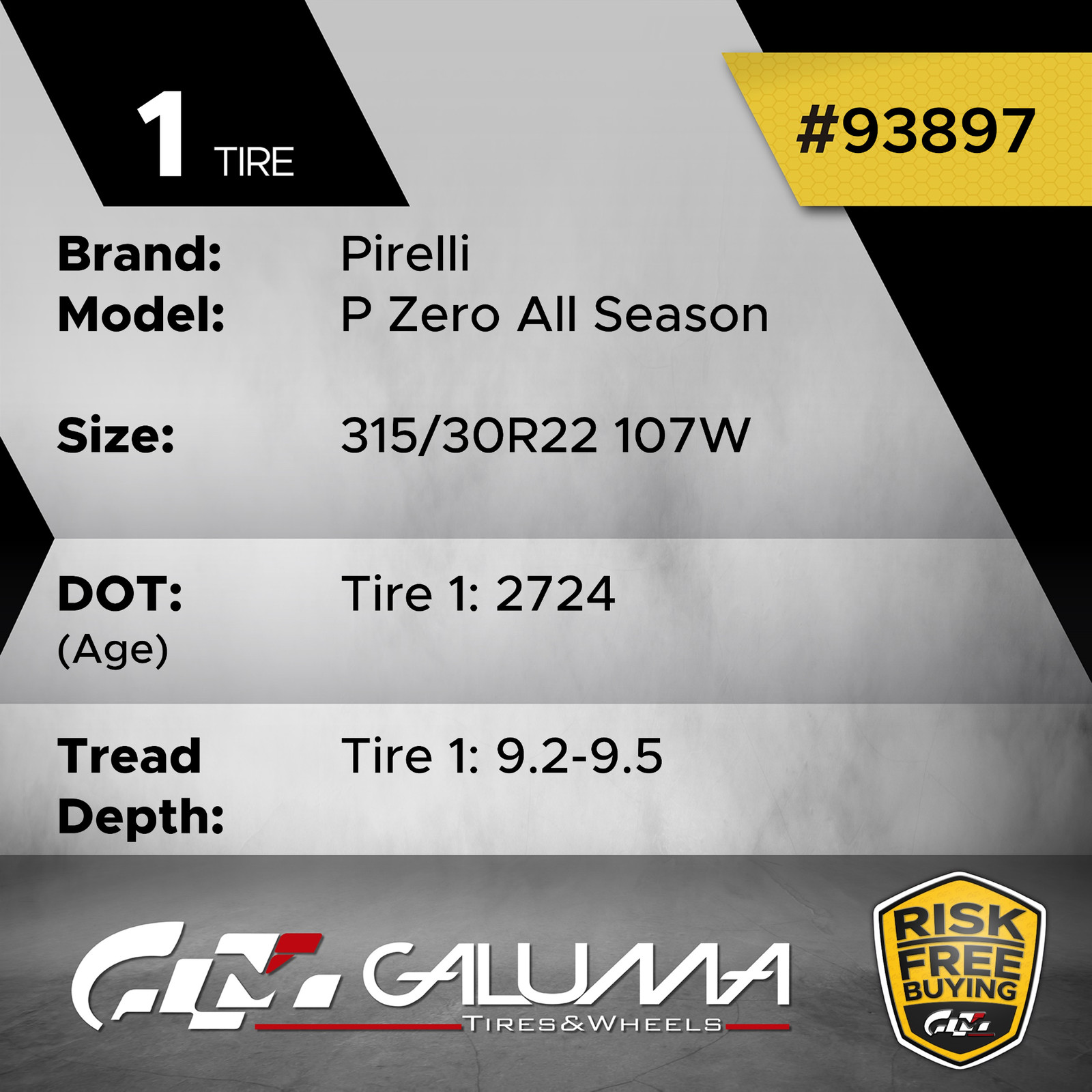 1 (One) Tire LikeNEW Pirelli P Zero All Season PNCS 315/30R22 No Repairs #93897