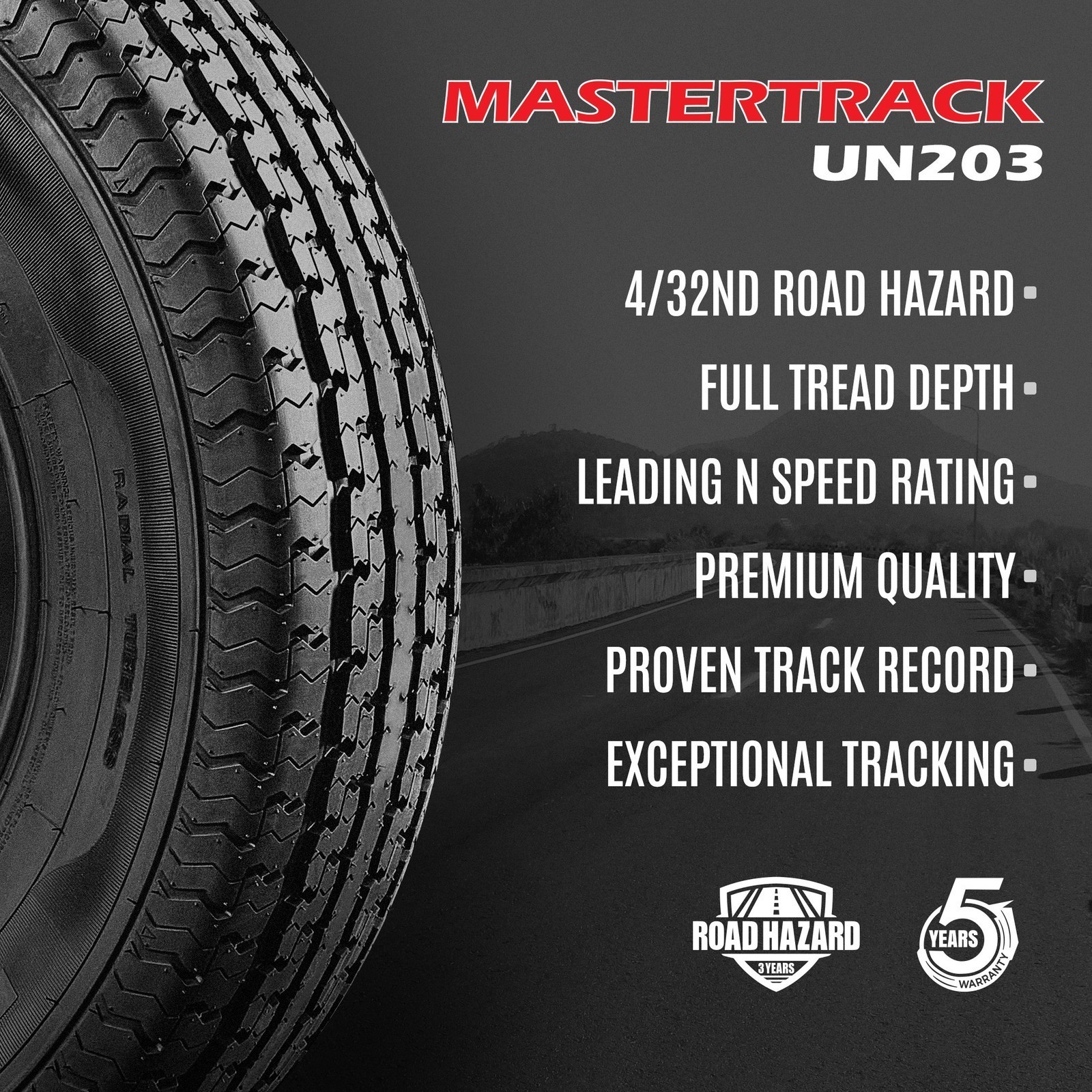 Set of 4 Mastertrack UN203 ST205/75R14 8Ply 105N Load D Trailer Tires 205 75 14