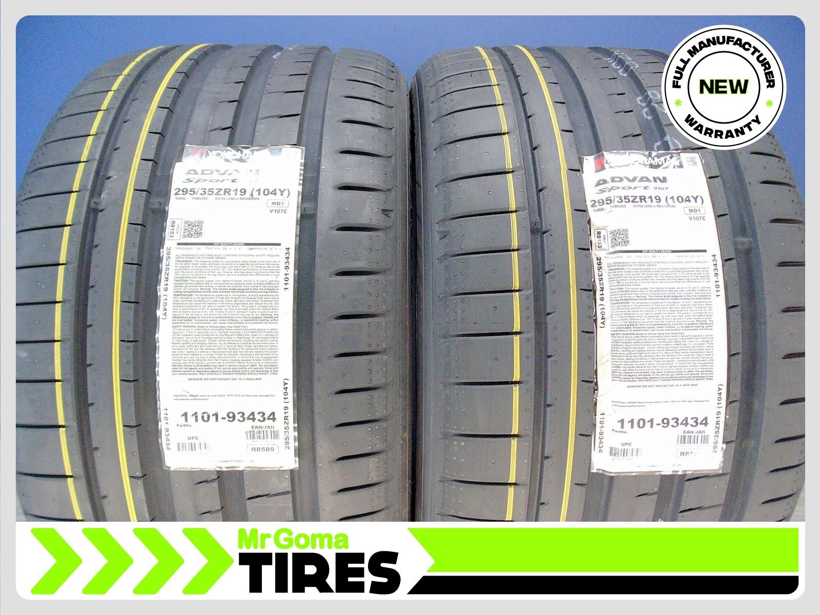 2 BRAND NEW 295/35ZR19 YOKOHAMA ADVAN SPORT V107 MO1 XL 104Y MERCEDES 2953519