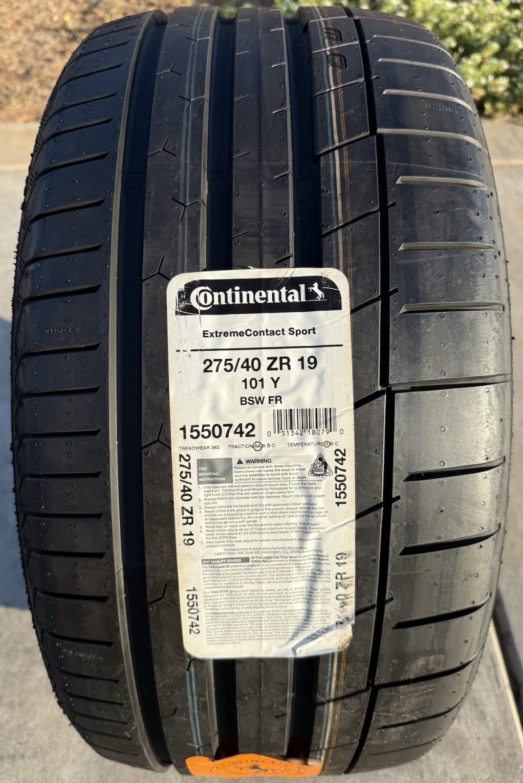 TWO BRAND NEW 275/40ZR19 Continental ExtremeContact Sport Like Michelin Sport 4S
