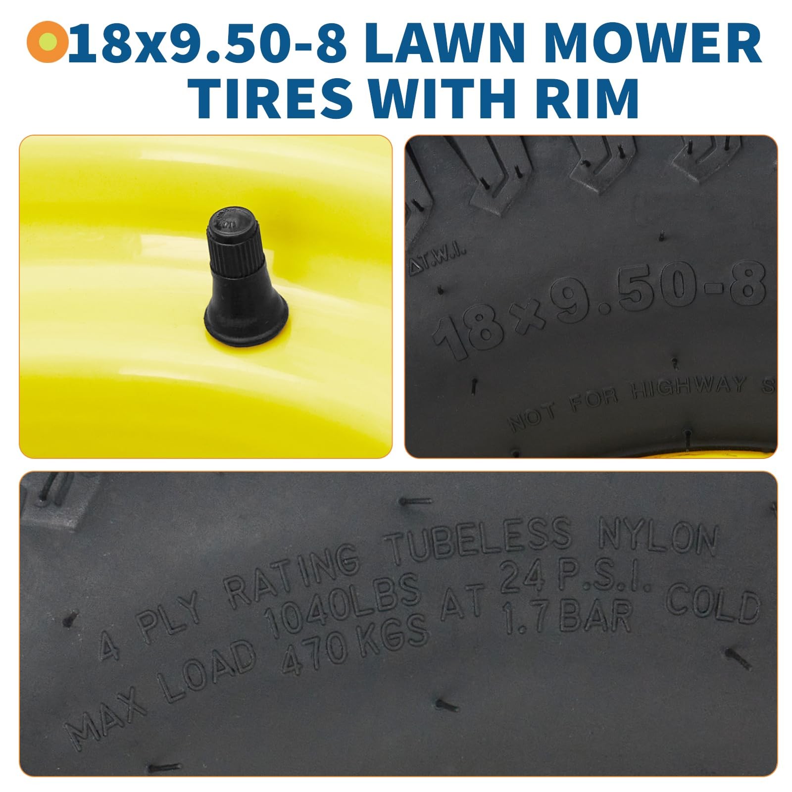 2pc 18×9.50-8 Lawn Mower Tires & Wheel Assembly 4 Lug Hole 18×9.5-8 18×9.5×8,Rim