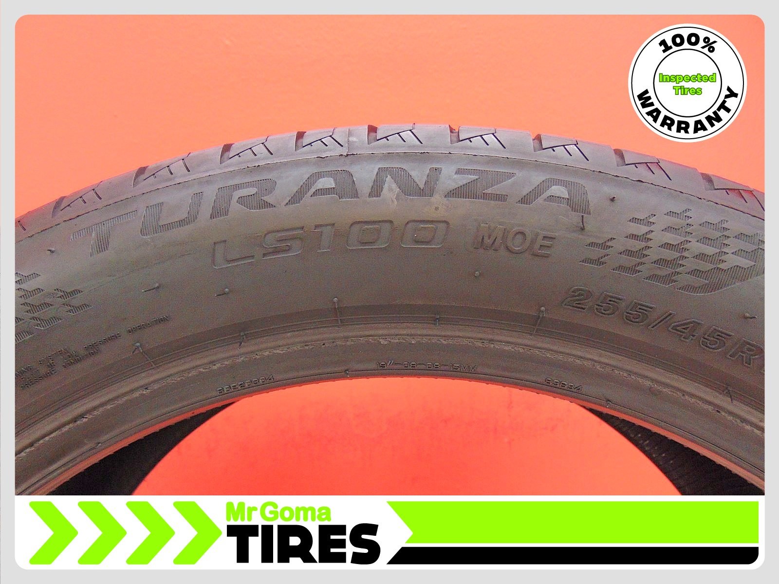 1 BRIDGESTONE TURANZA LS100 MOE RFT XL 255/45R19 USED TIRE 7.3/32 TREAD RUN FLAT