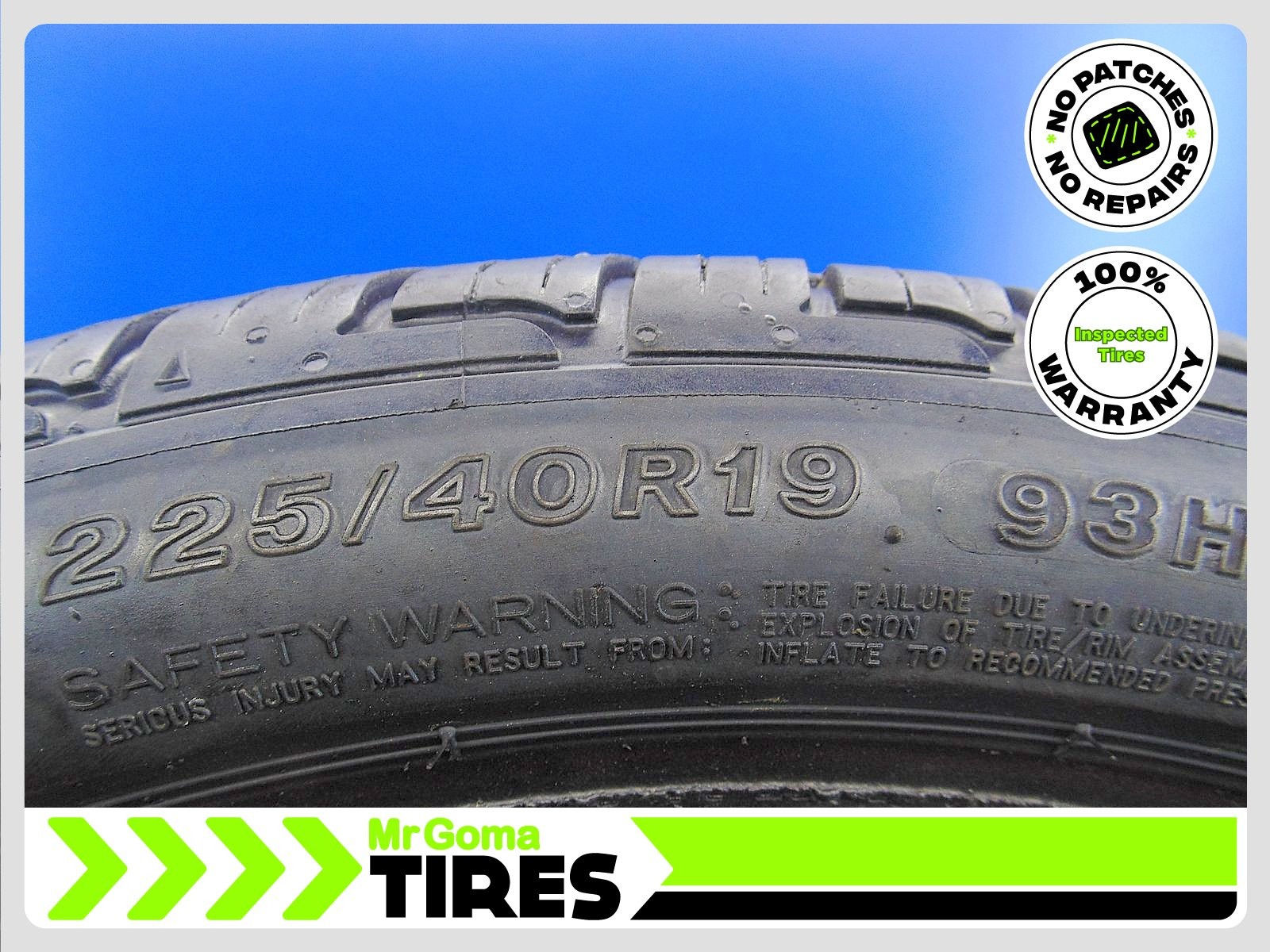 2 225/40R19 USED TIRE BRIDGESTONE TURANZA LS100 RSC RFT XL 7.3/32 TREAD 93H