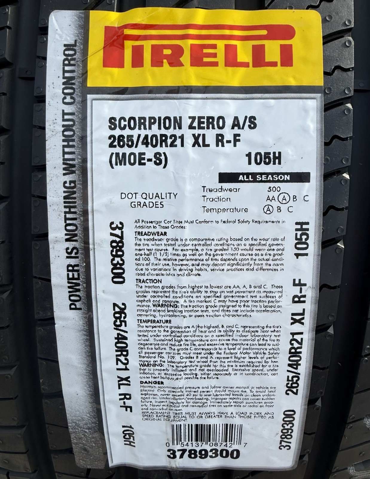 TWO NEW 265/40R21 Pirelli Scorpion Zero A/S MOE-S Run Flat RFT ELECT PNCS Tires