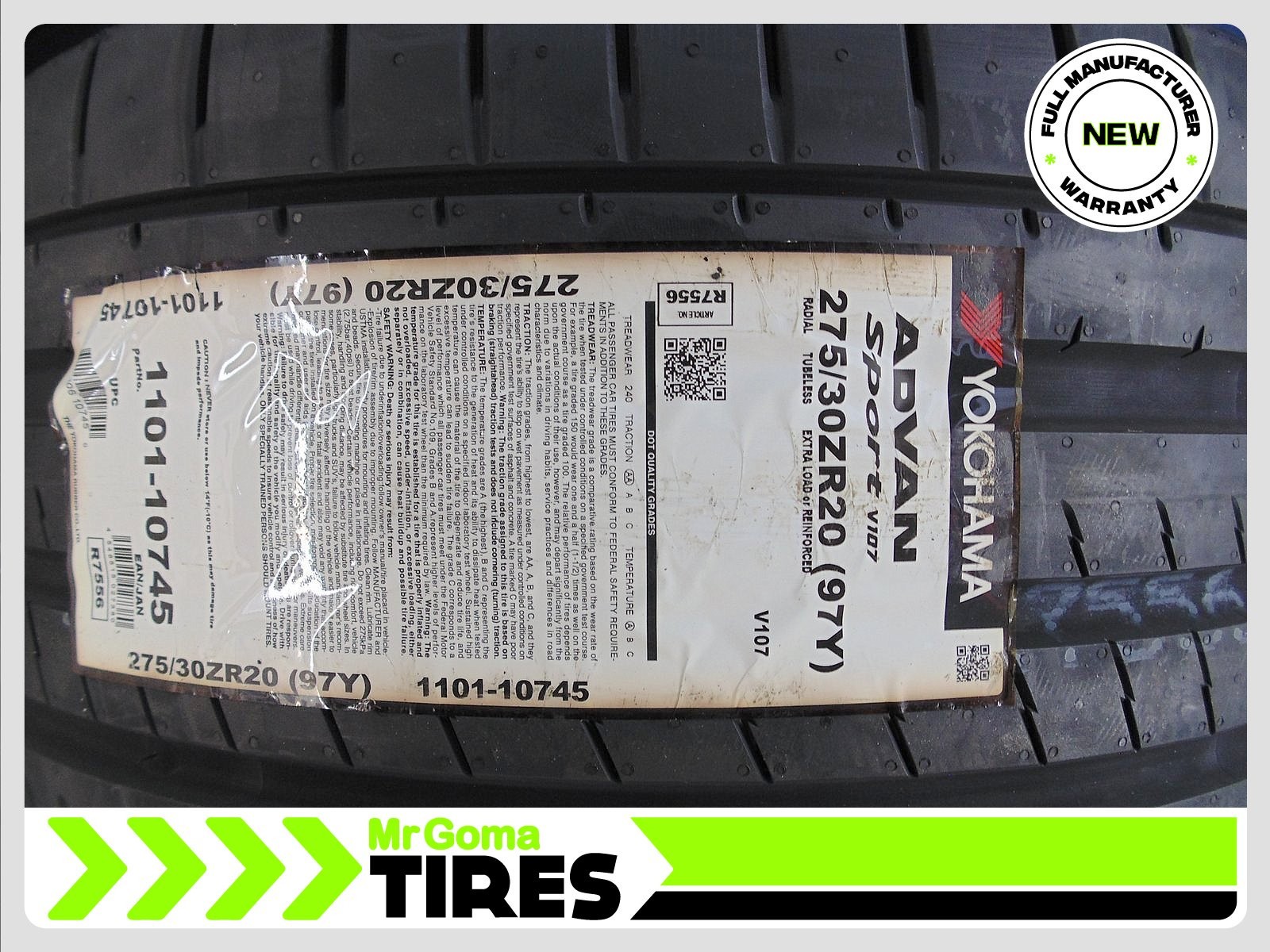 SET OF 2 BRAND NEW 275/30ZR20 YOKOHAMA ADVAN SPORT V107 XL TIRES 97Y 2753020