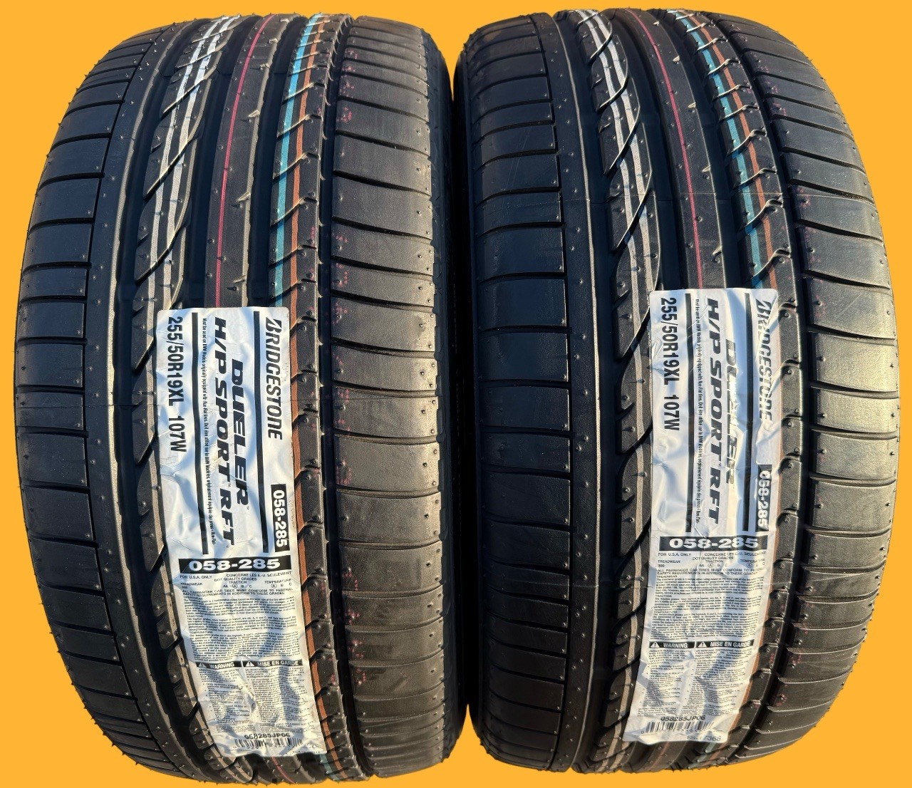 TWO BRAND NEW 255/50R19 107W Bridgestone Dueler H/P HP Sport RFT Run Flat Tires