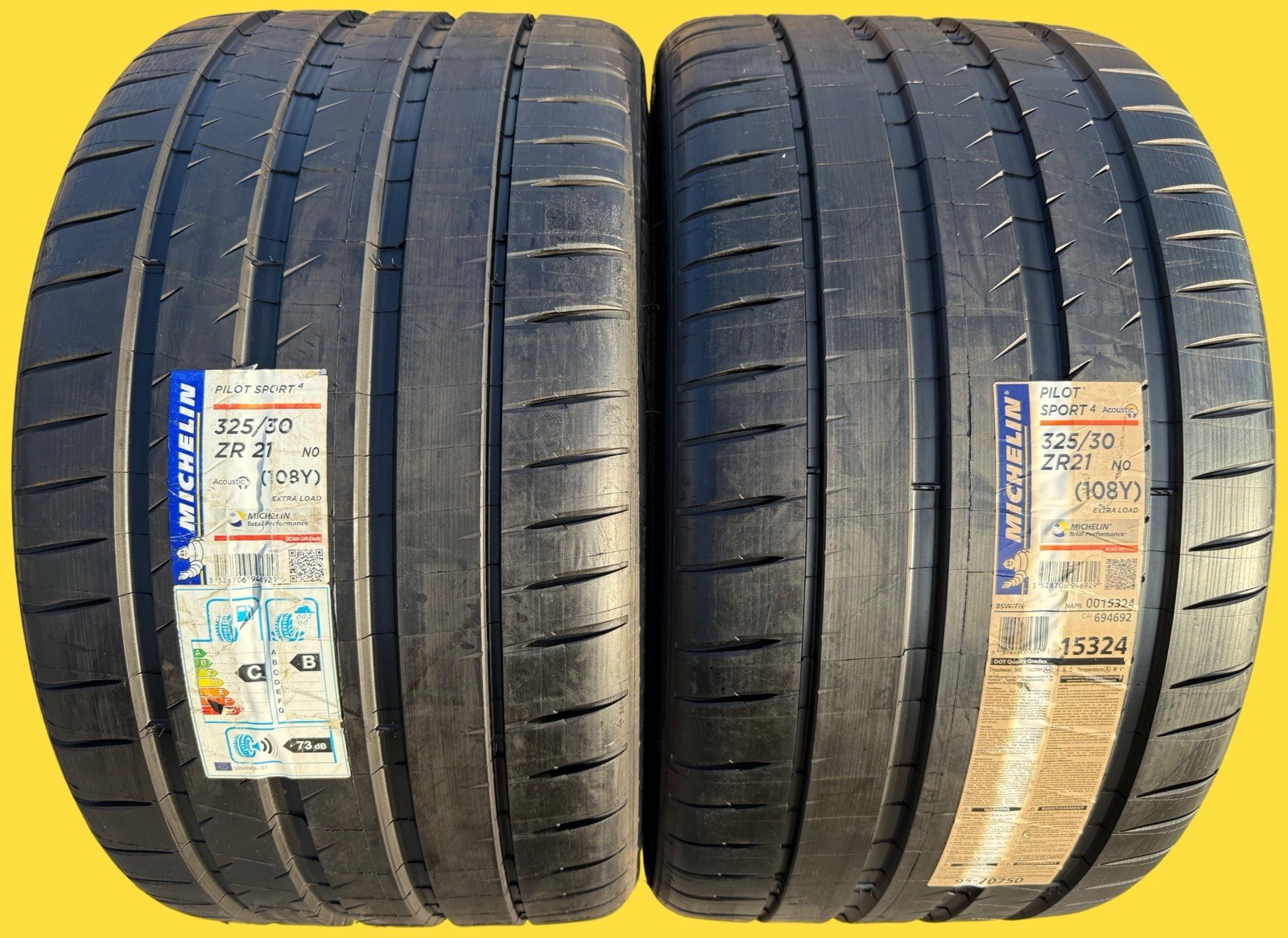 TWO BRAND NEW 325/30ZR21 (108Y) Michelin Pilot Sport 4 N0 Porsche Acoustic Tires