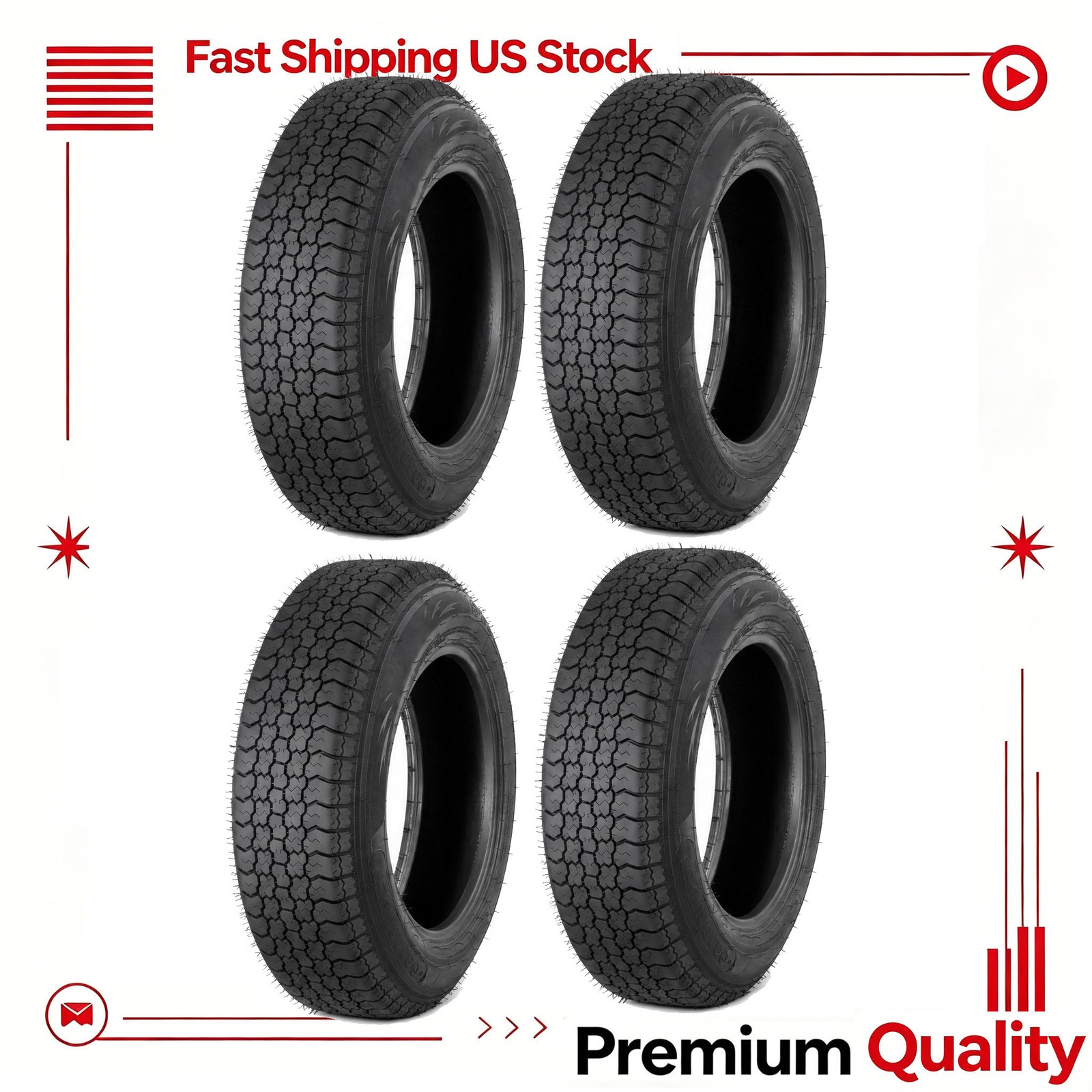 ST205/75D14 Set Of 4 Trailer Tires 6 Ply Heavy Duty 205 75 14 Replacement Tyres