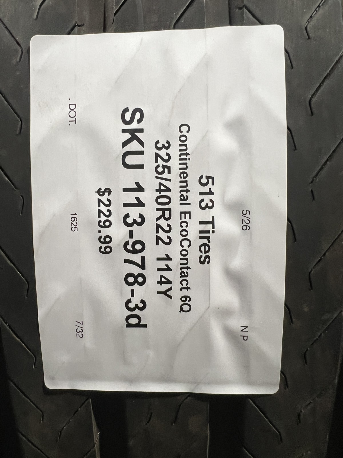 1 Continental EcoContact 6Q MO ContiSilent 325/40R22 114Y DOT.1625 7/32 NO Patch