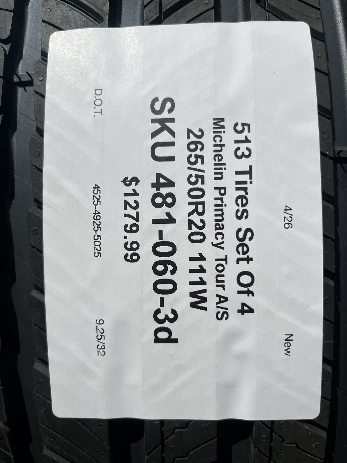 Set Of 4 Tires New Michelin Primacy Tour A/S GOE 265/50R20 111W DOT.4525 9.25/32