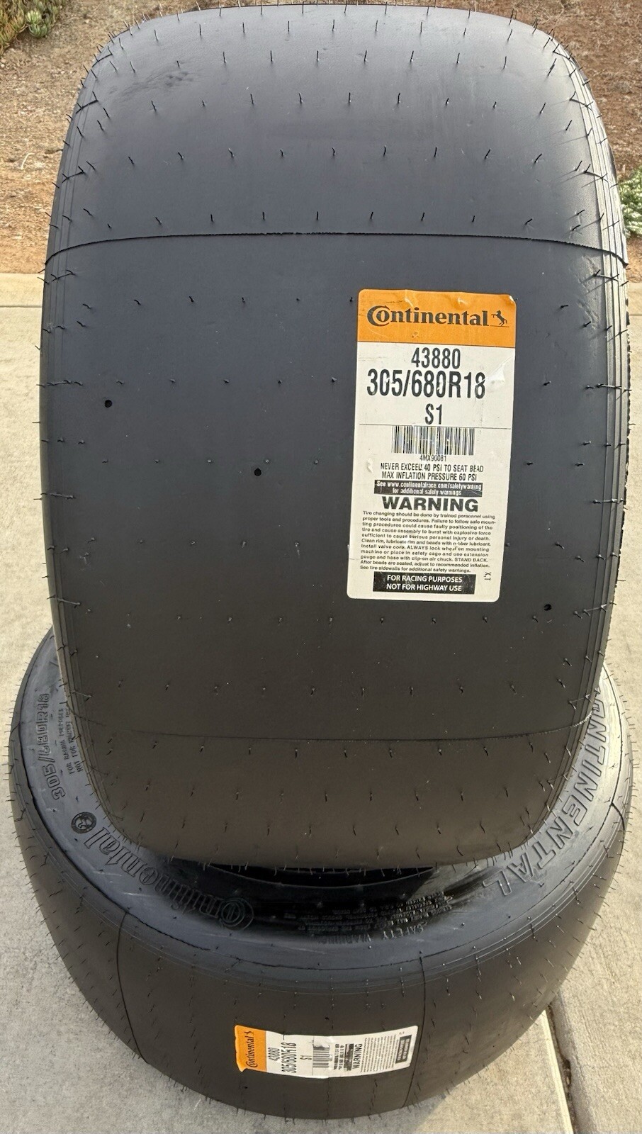 Set of TWO NEW 305/680R18 Continental ExtremeContact DR S1 Road Racing Slicks