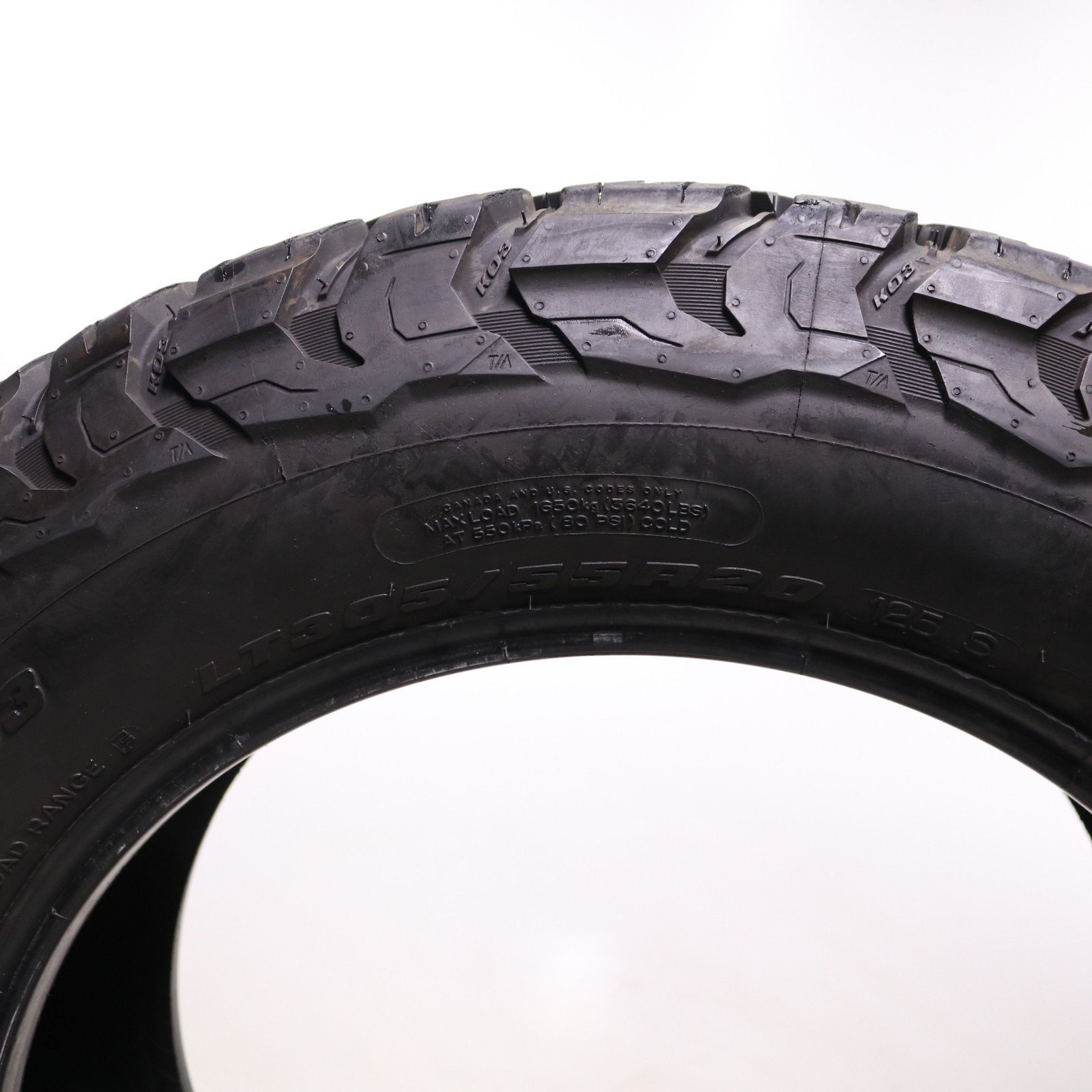 Used LT 305/55R20 BFGoodrich All-Terrain T/A KO3 – 125S – 13.5/32 No Repairs