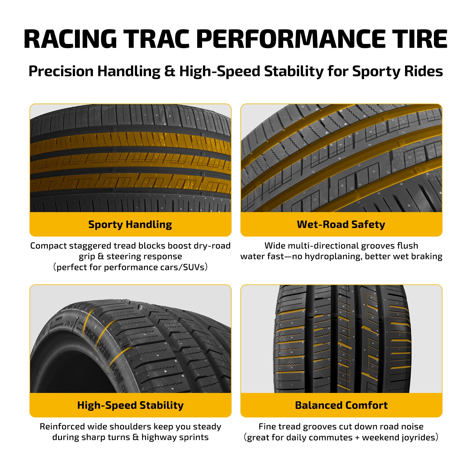 4x 225/50ZR17 98W High Performance Tires 7.7mm 420AA BSW 50K Miles Warranty