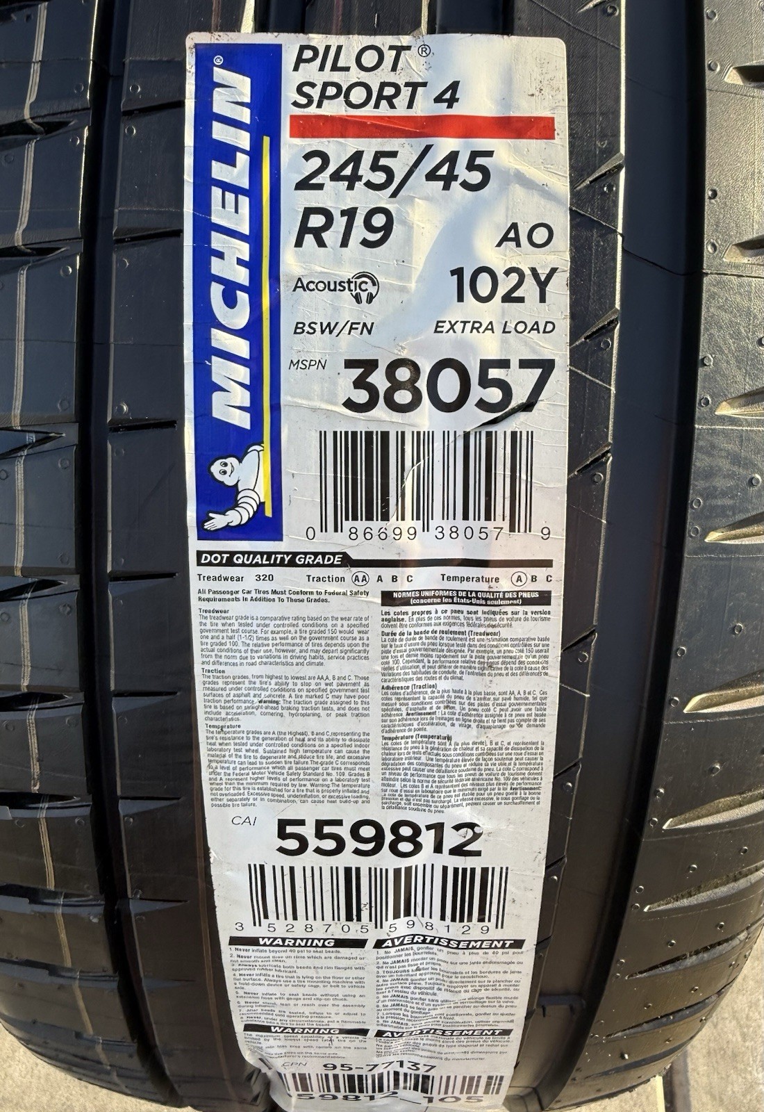 TWO BRAND NEW 245/45R19 102Y Michelin Pilot Sport 4 Noise Cancelling Tires