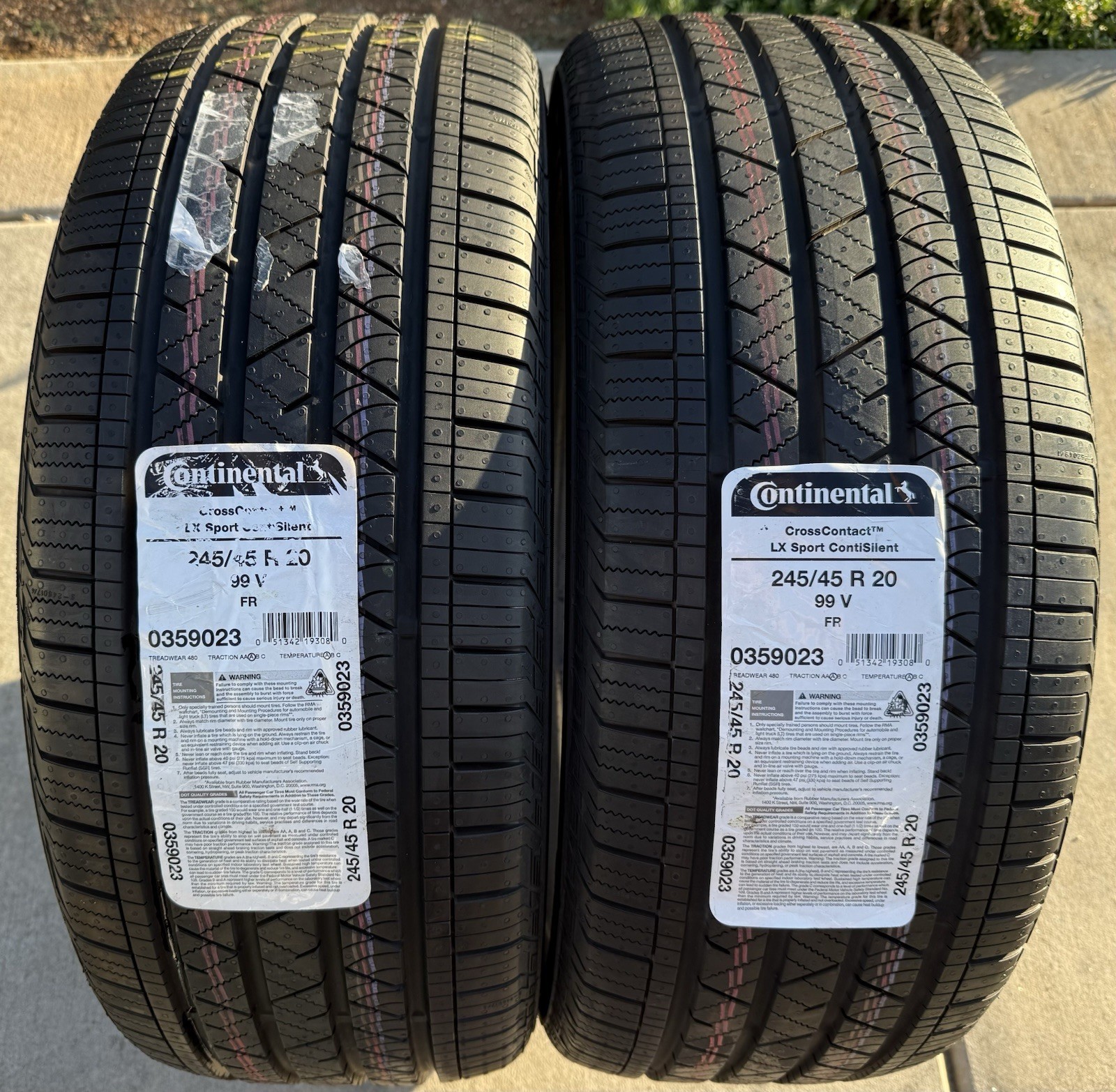 TWO BRAND NEW 245/45R20 Continental CrossContact LX Sport ContiSilent Foam Tires