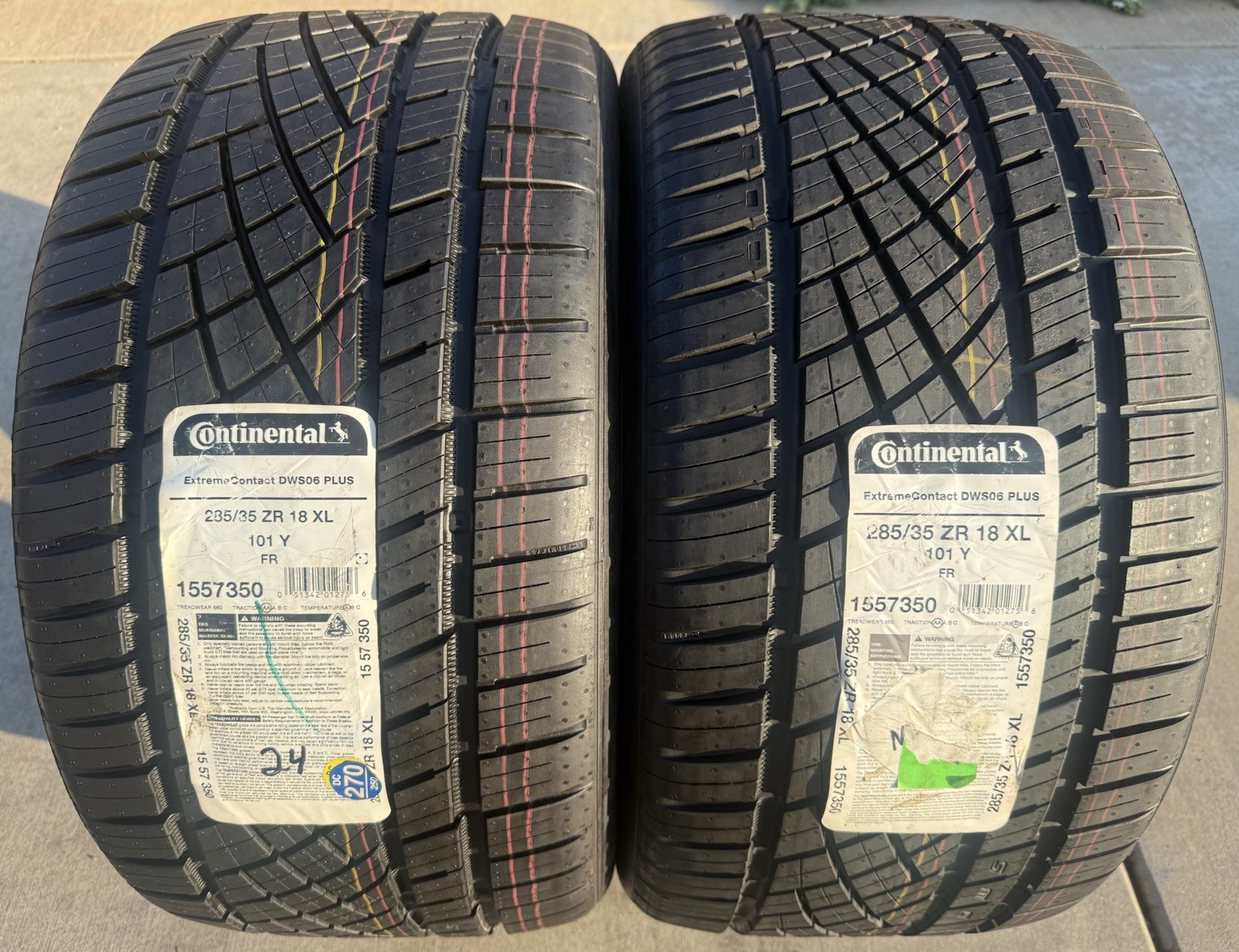 2 BRAND NEW 285/35ZR18 101Y Continental ExtremeContact DWS 06 Plus DWS06+ Tires