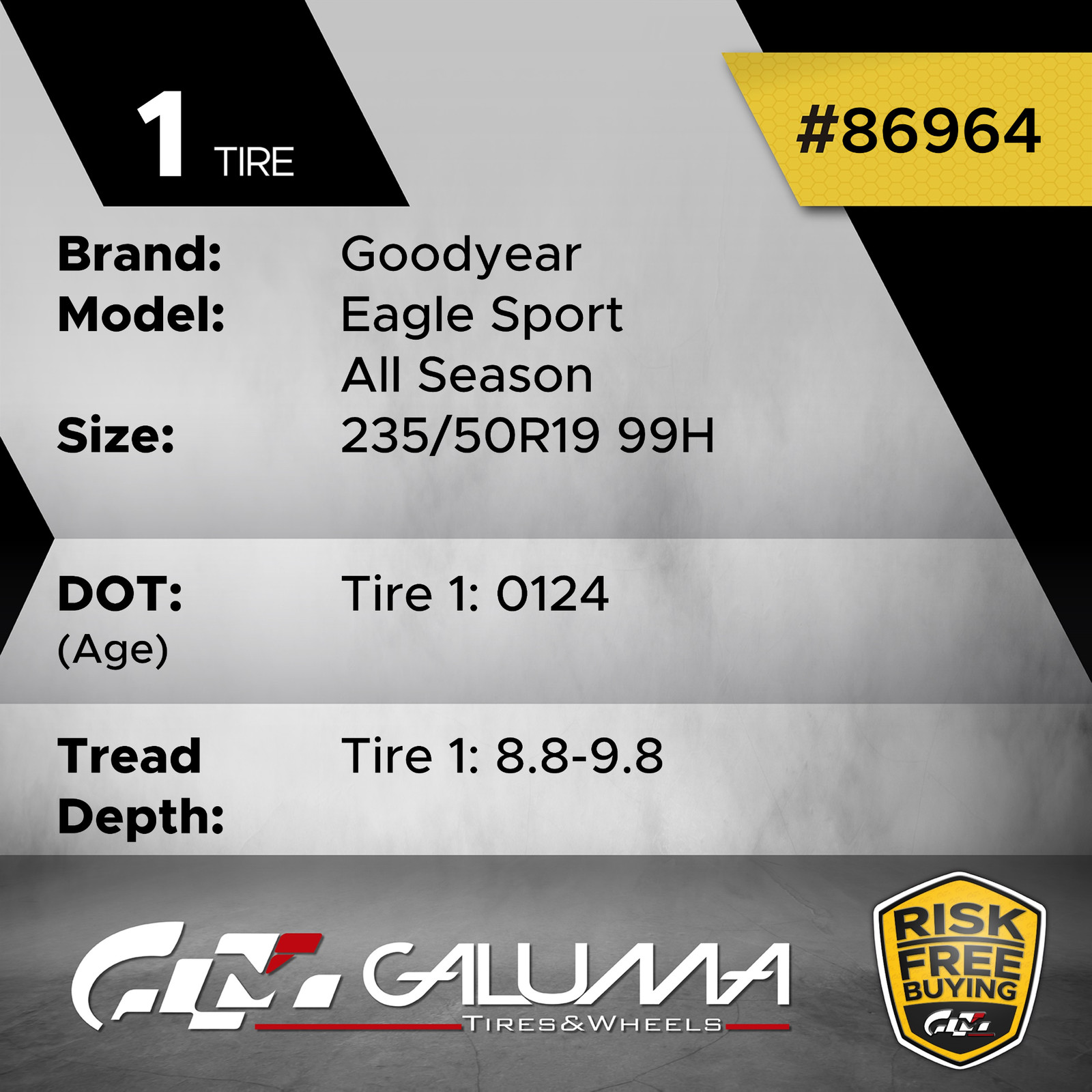 1 (One) Tire LikeNEW Goodyear Eagle Sport (AO) 235/50R19 235/50/19 2355019 86964