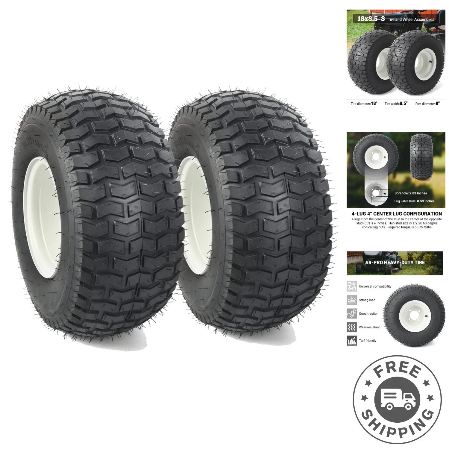 Reliable 2-Pack 18″ Tubeless Pneumatic Tires – Ideal for Boat Trailers