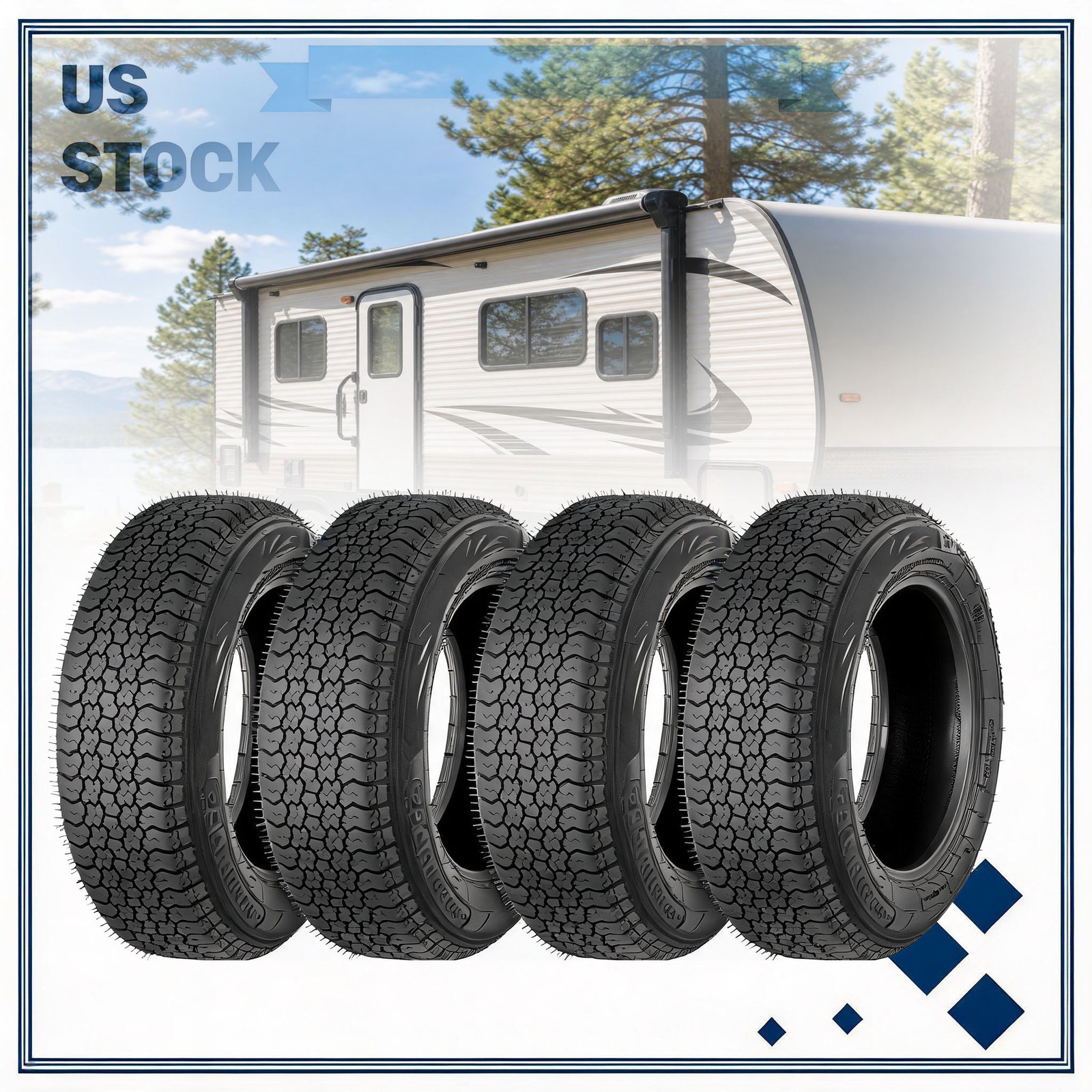 ST205/75D14 Set Of 4 Trailer Tires 6 Ply Heavy Duty 205 75 14 Replacement Tyres