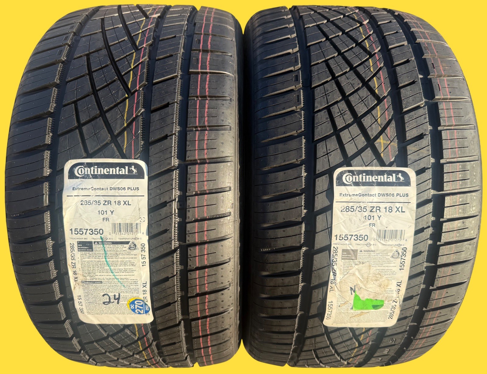 2 BRAND NEW 285/35ZR18 101Y Continental ExtremeContact DWS 06 Plus DWS06+ Tires