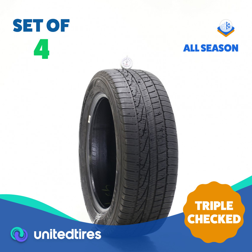 Set of (4) Used 225/55R18 Goodyear Assurance WeatherReady 98V – 7-8.5/32 (1A65U)