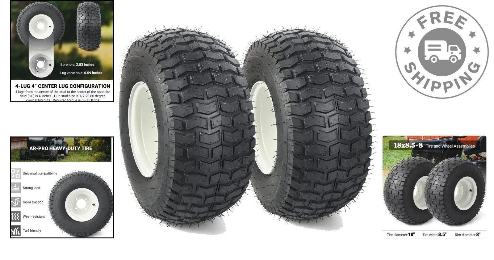 Reliable 2-Pack 18″ Tubeless Pneumatic Tires – Ideal for Boat Trailers