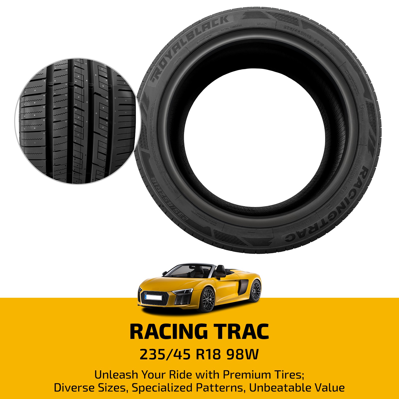 High Performance Tire 235/45ZR18 98W 7.4mm Tread 420AA BSW 50K Mile Warranty