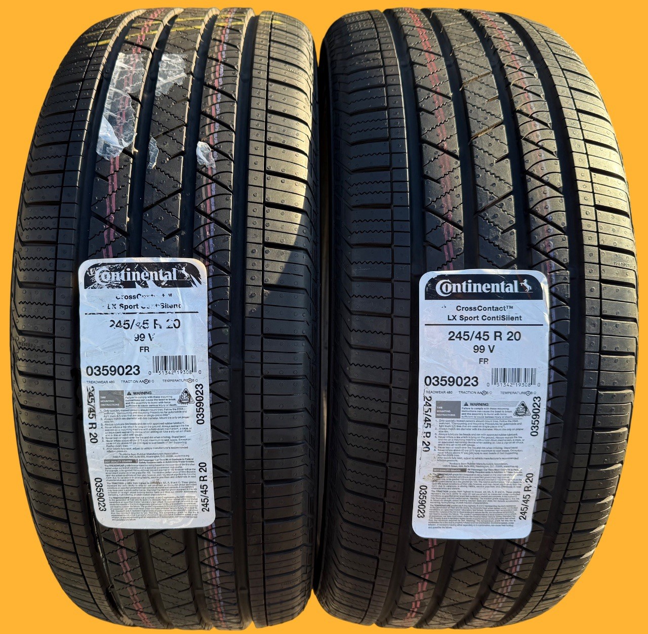 TWO BRAND NEW 245/45R20 Continental CrossContact LX Sport ContiSilent Foam Tires
