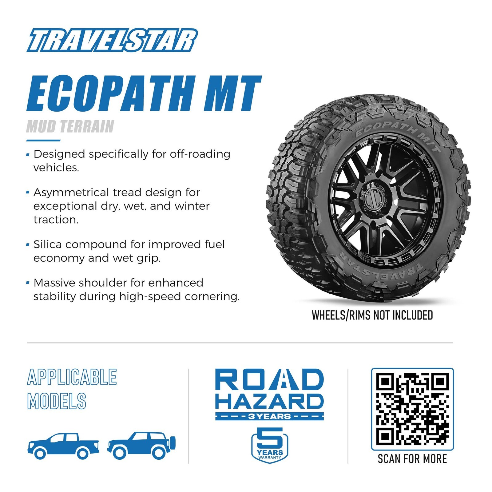 Travelstar Ecopath M/T 33×12.50R24LT 104Q 10Ply Mud Terrain SUV Light Truck Tire