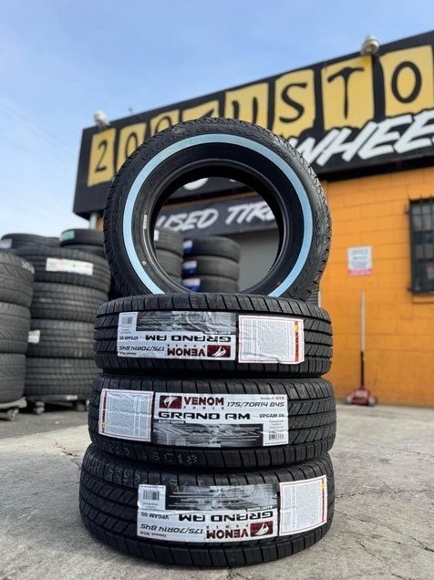 4 X Venom Power Grand AM 175/70R14 84S WSW Tires 20MM WHITE WALL LOWRIDER