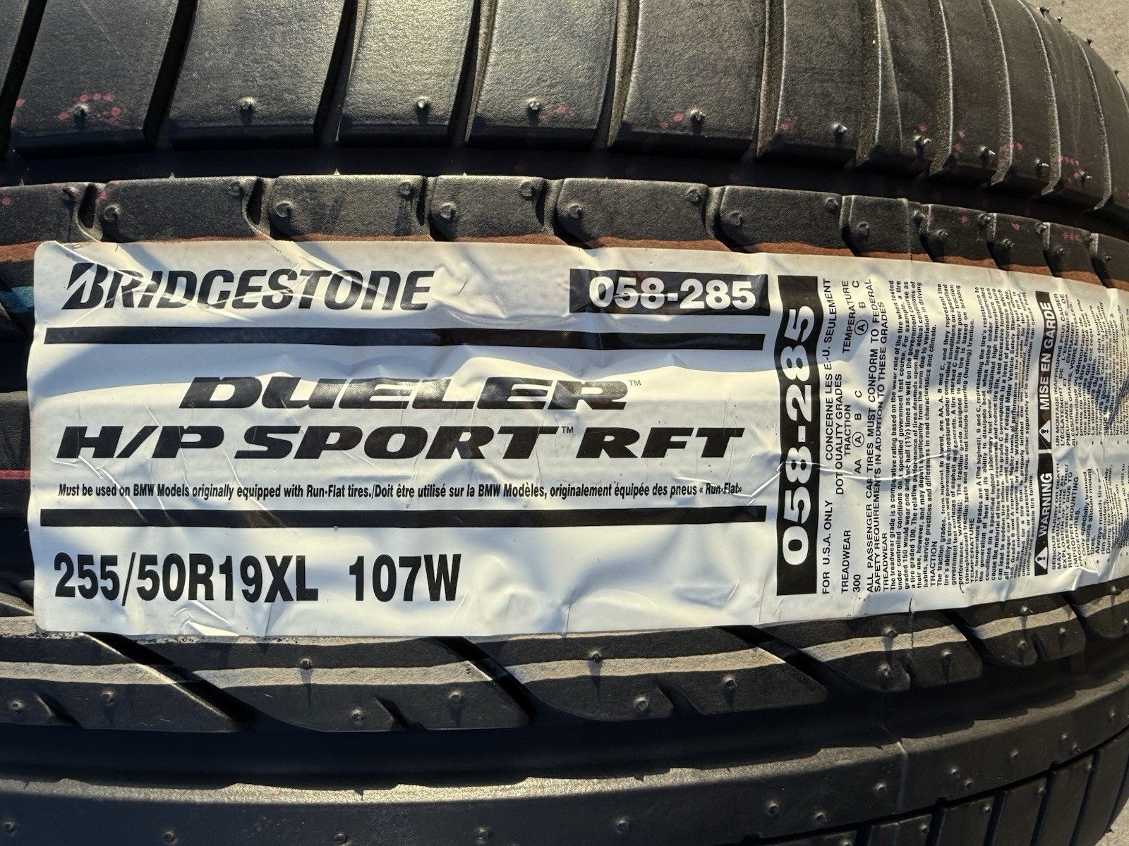 TWO BRAND NEW 255/50R19 107W Bridgestone Dueler H/P HP Sport RFT Run Flat Tires