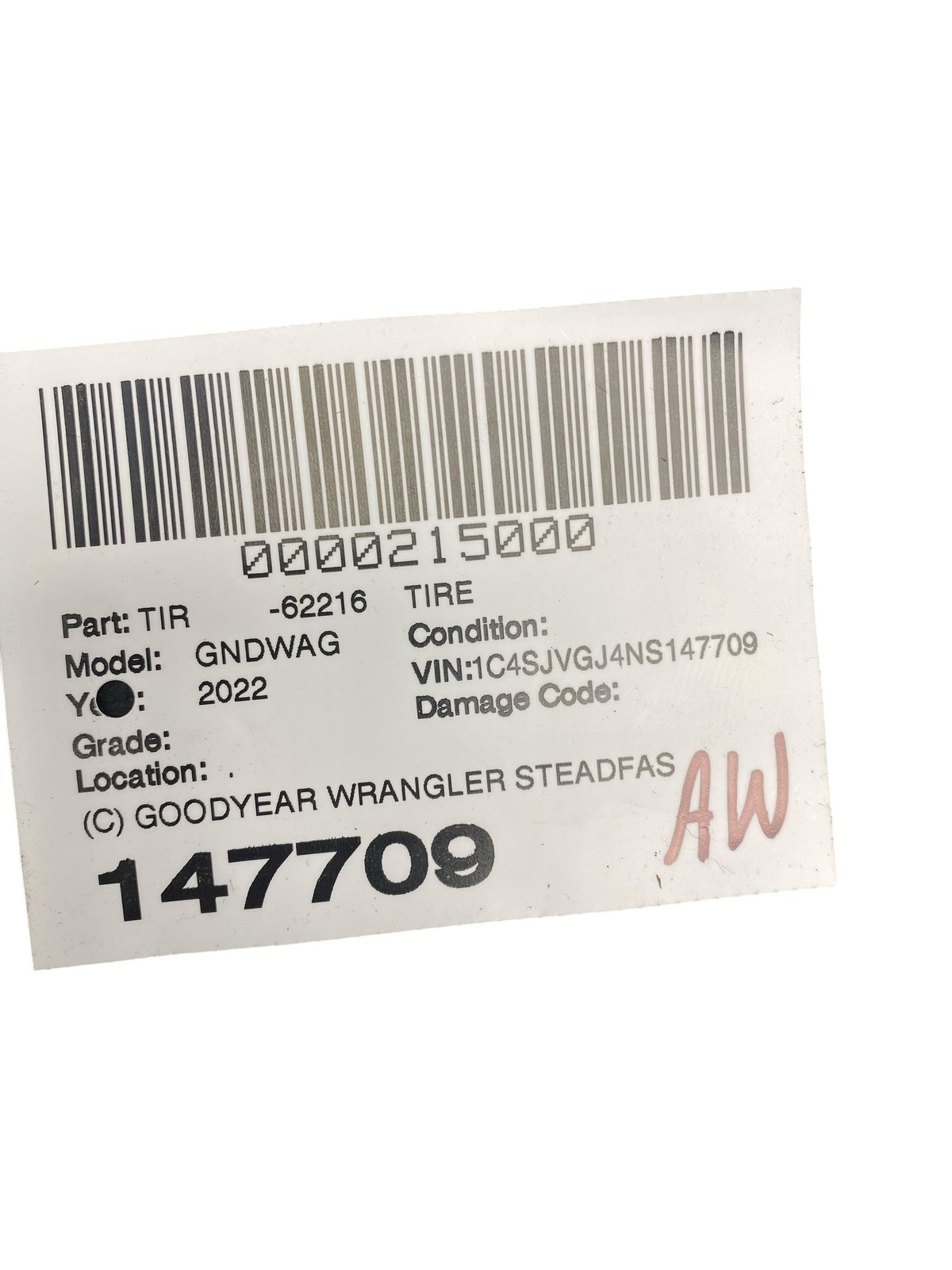2022 – 2025 JEEP GRAND WAGONEER WS OEM (C) GOODYEAR 14H M+S 7/32NDS DOT(3122)
