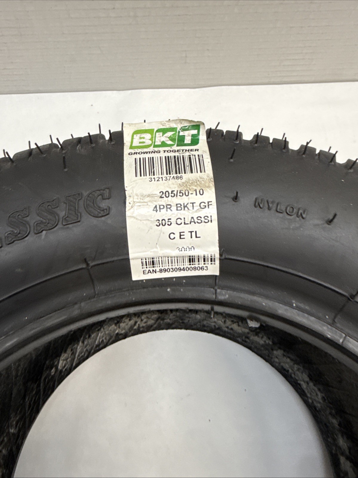 (QTY 1) BKT GF-305 Classic 205/50-10 Load 4 Ply Golf Cart Tubeless Tire