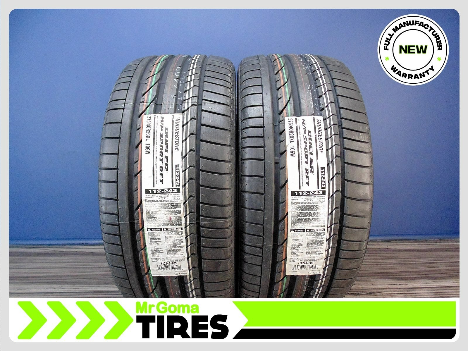 2 BRAND NEW BRIDGESTONE DUELER H/P SPORT RSC RFT XL 275/40R20 TIRES BMW 2754020