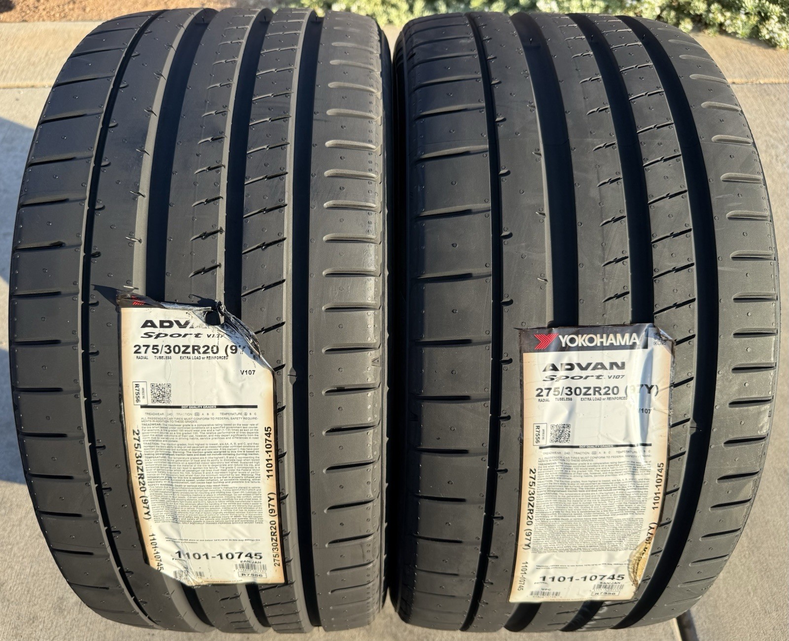 Set of TWO BRAND NEW 275/30ZR20 (97Y) Yokohama ADVAN Sport V107 Tires 2753020