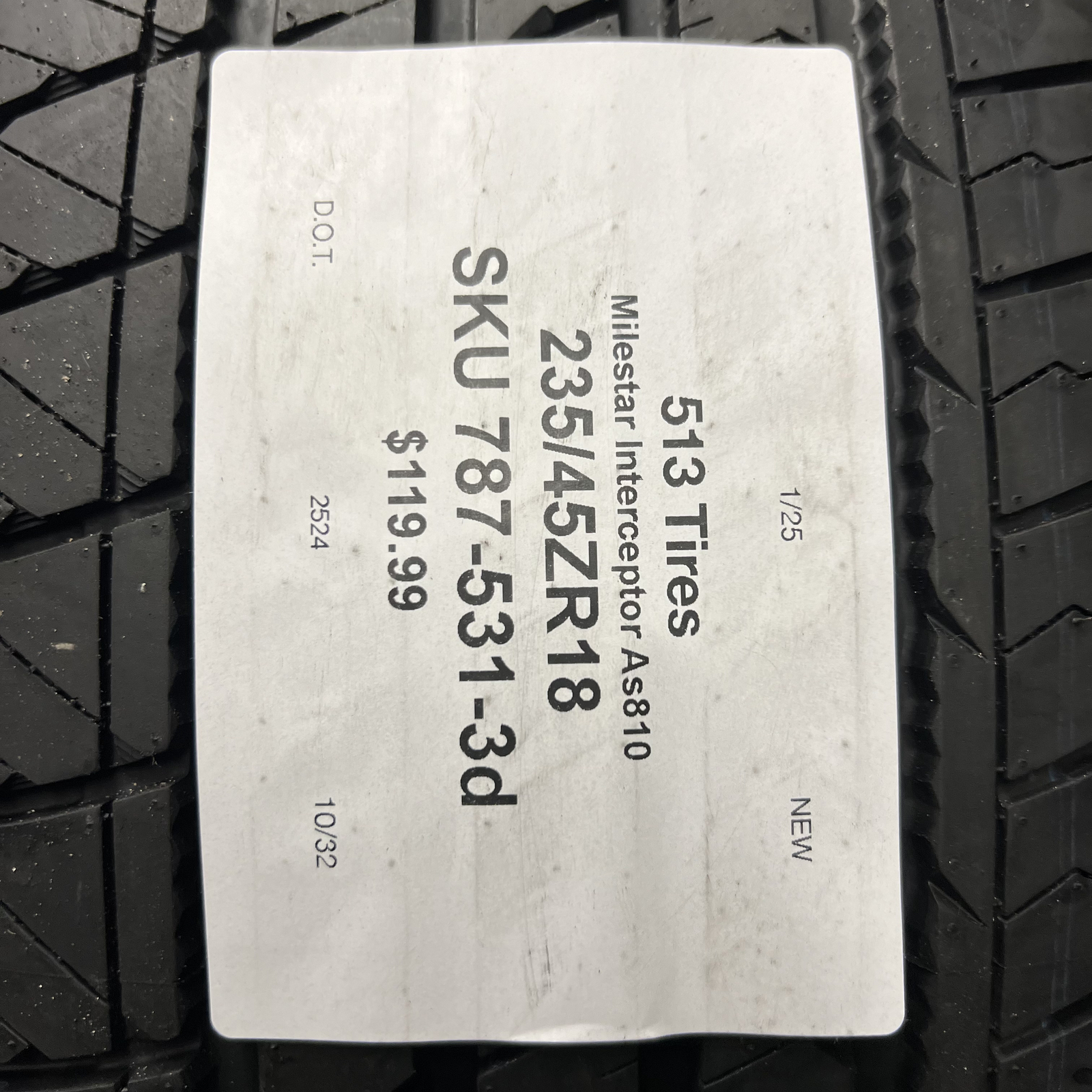 1 Tire New Milestar Miletech Interceptor As810 235/45ZR18 98Y DOT.2524 10/32 New
