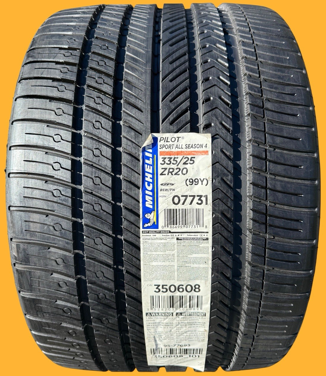 ONE BRAND NEW 335/25ZR20 99Y Michelin Pilot Sport All Season 4 ZP Run Flat Tire