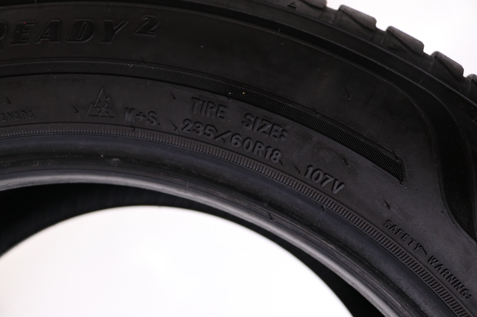 Set of 2 Used 235/60R18 Goodyear Assurance WeatherReady 2 – 107V – 8-8.5/32