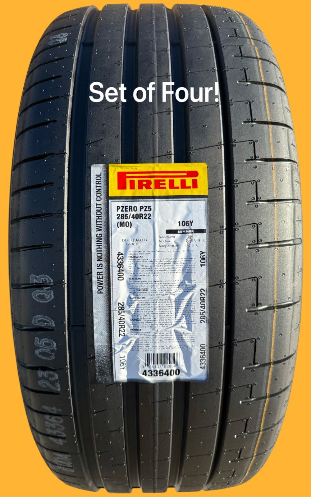 Set of FOUR BRAND NEW 285/40R22 Pirelli P Zero PZ5 Tires 2854022
