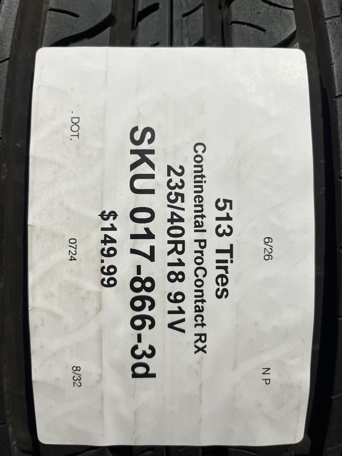 1 Tire Continental ProContact RX SSR TPC 235/40R18 91V DOT.0724 8/32 No Patch