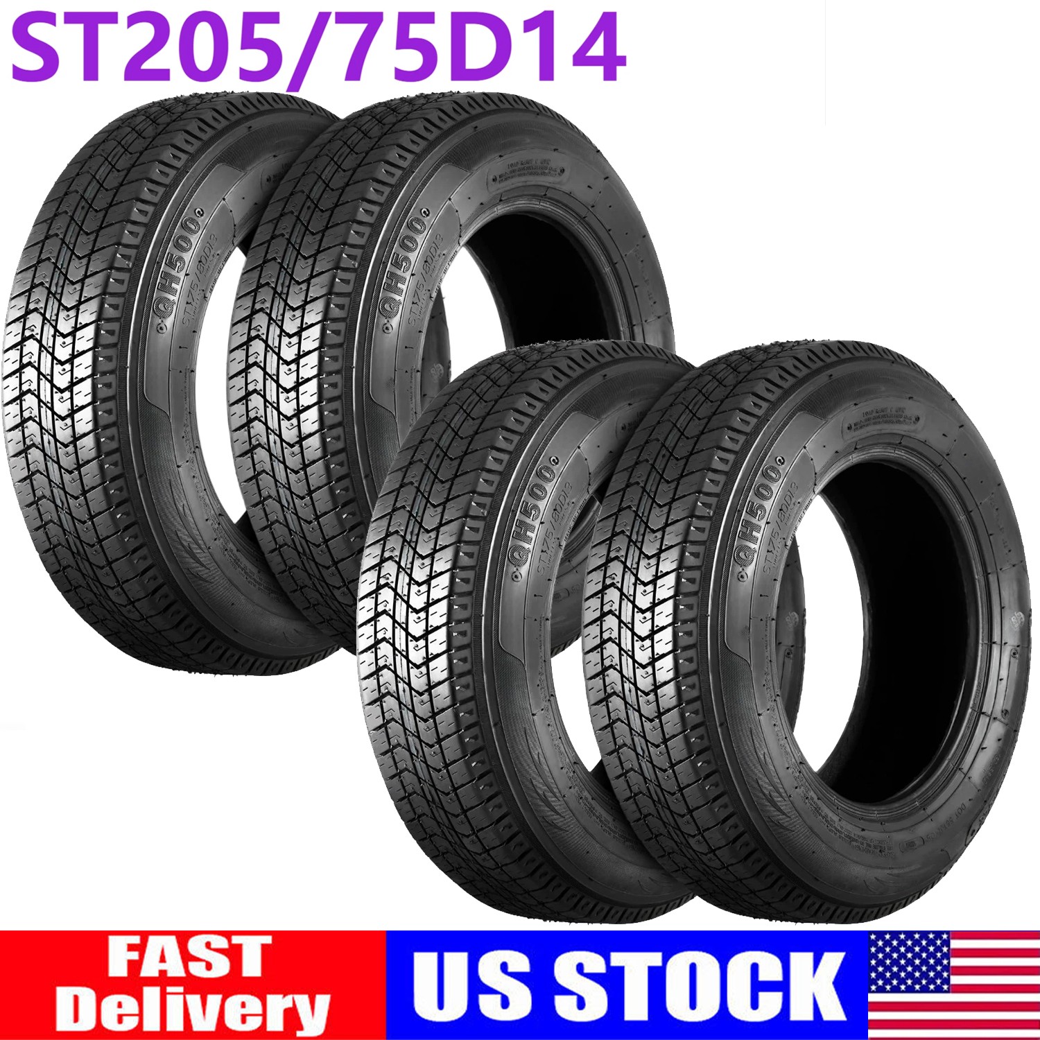4 Pack Tires ST 205/75D14 205 75 14 Trailer Tires Load Range C 6 Ply Trailer