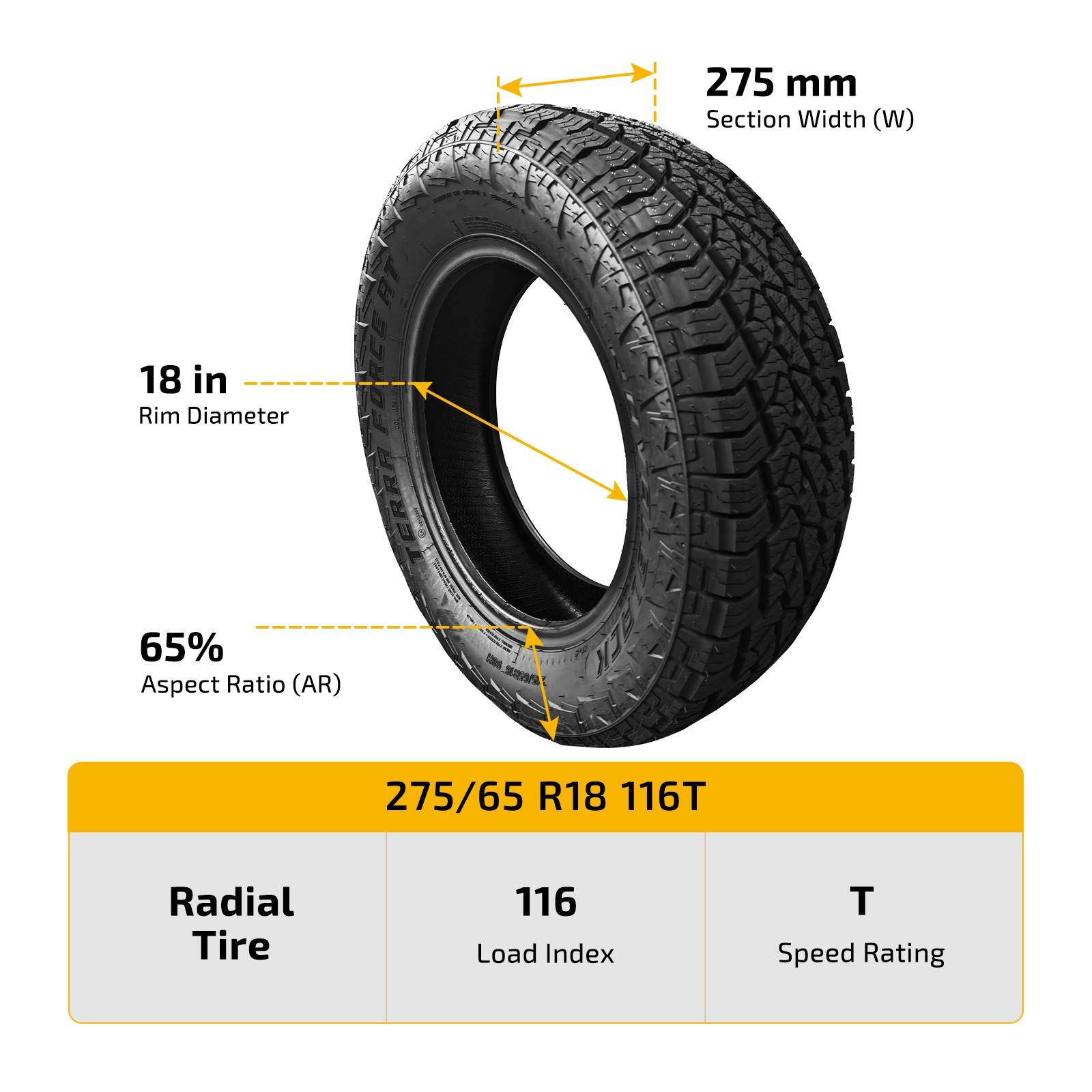 4 TERRA FORCE AT Tires 275/65R18 116T 50000 Miles Warranty 9.6mm Tread for SUVs