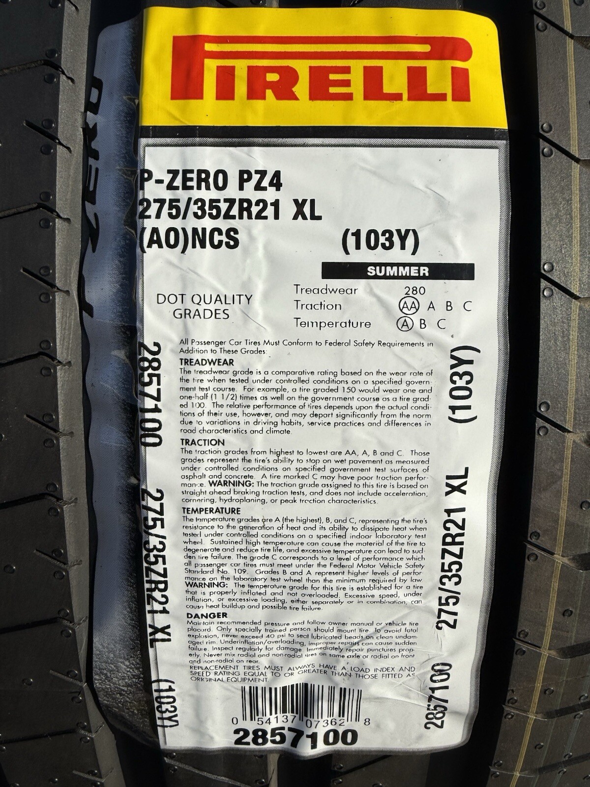 SET of TWO BRAND NEW 275/35ZR21 (103Y) Pirelli P Zero PZ4 Sport PNCS Foam Tires