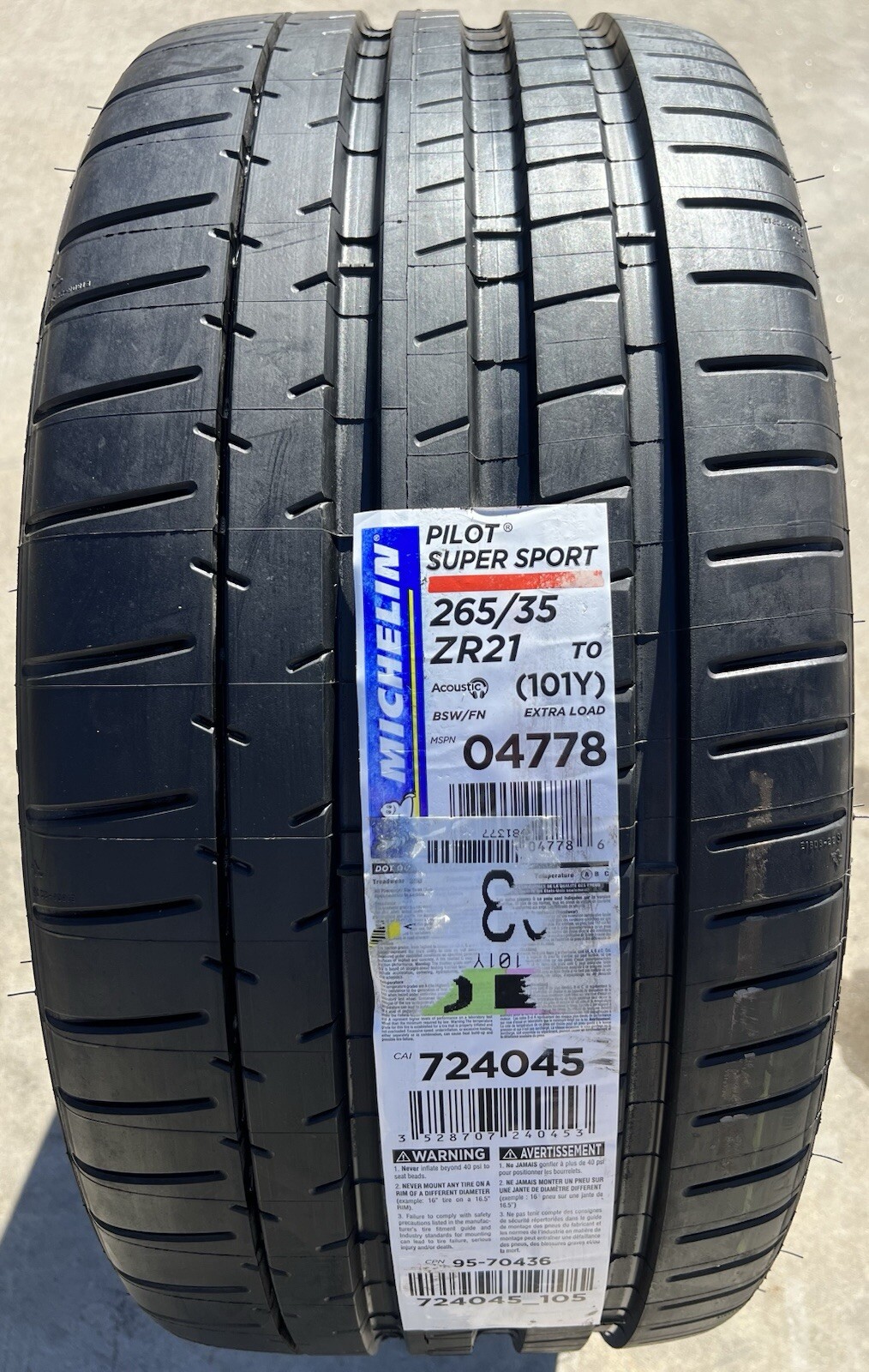 TWO BRAND NEW 265/35ZR21 Michelin Pilot Super Sport T0 TO Tesla Acoustic Tires