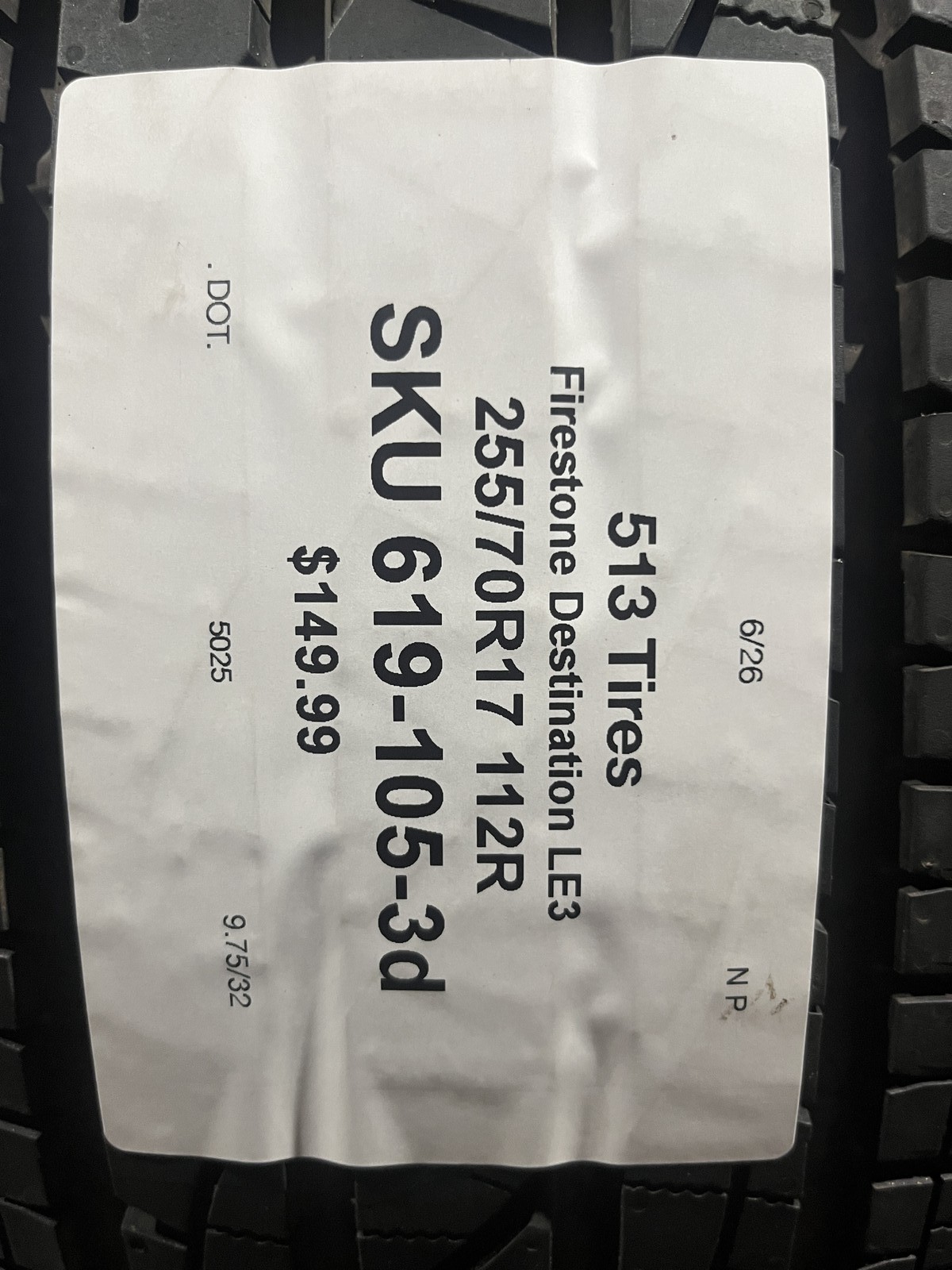 1 Tire Firestone Destination LE3 255/70R17 112T DOT.5225 9.75/32 NO Patch