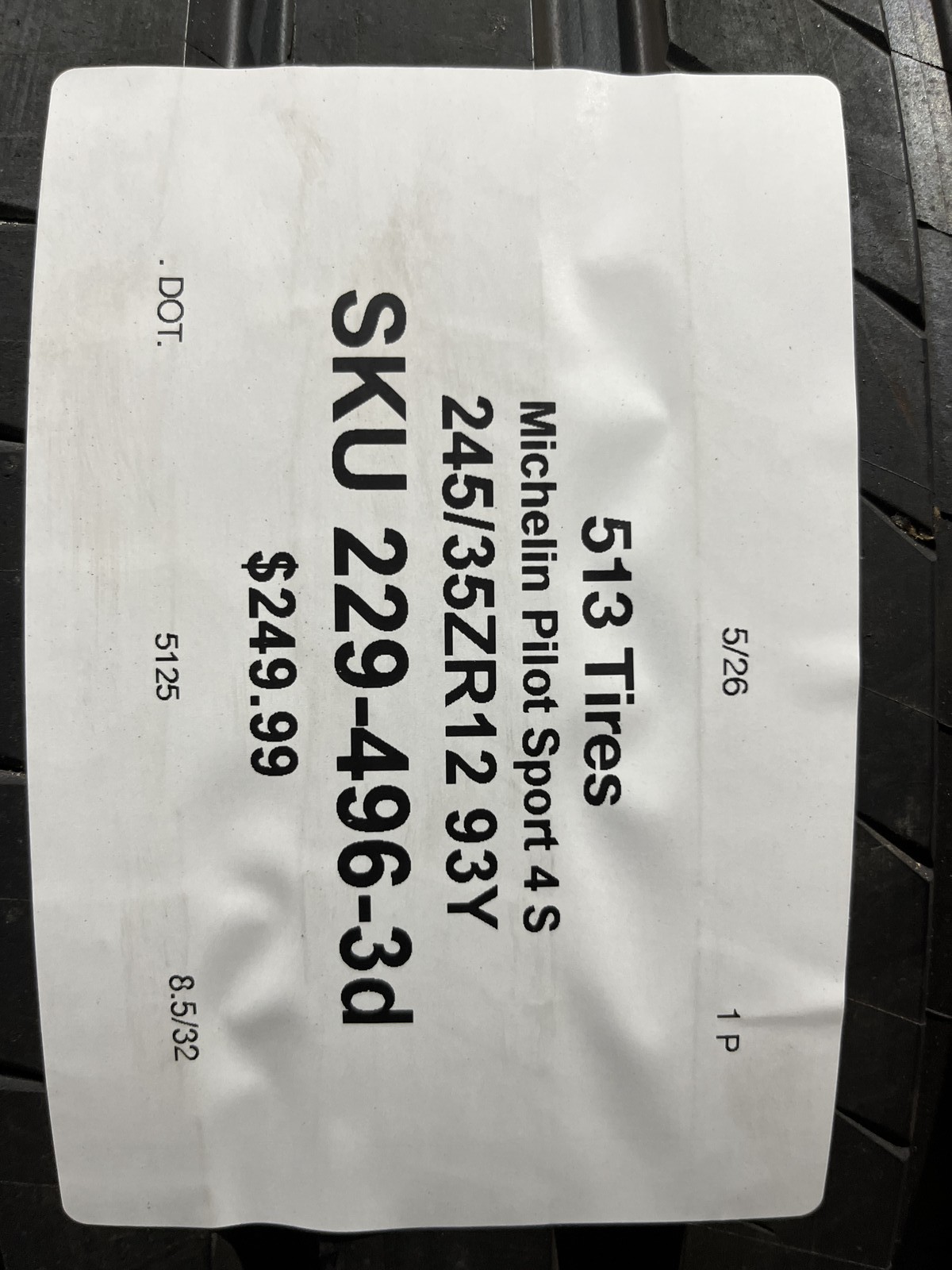 1 Tire Michelin Pilot Sport 4 S ZP TPC 245/35ZR19 93Y DOT.5125 8.5/32