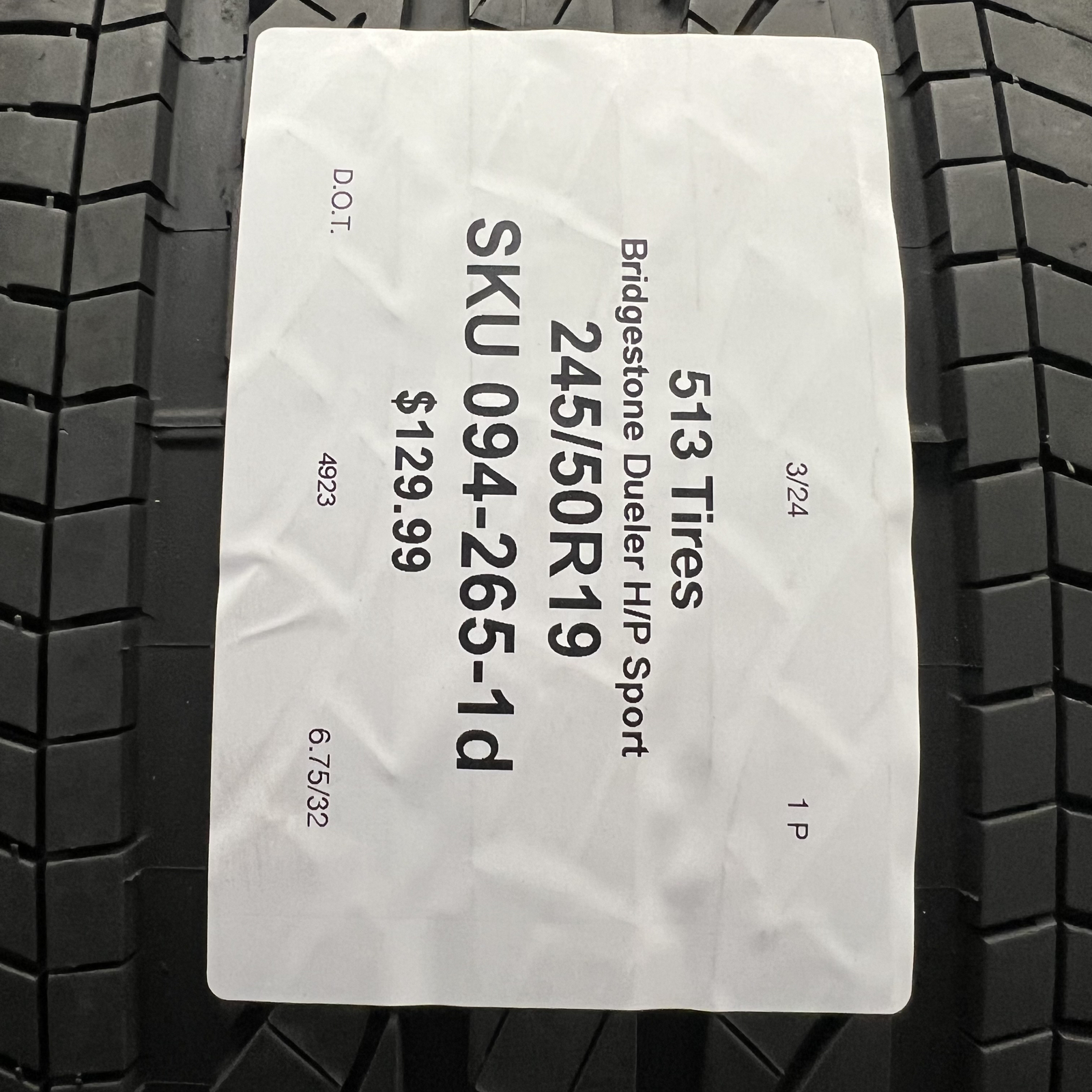1 Tire Bridgestone Dueler H/P Sport AS RFT BMW 245/50R19 105H DOT.4923