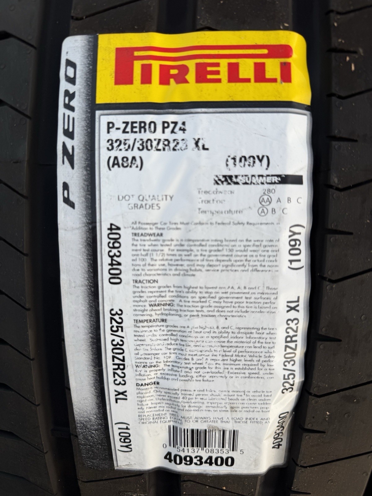 Set of TWO BRAND NEW 325/30ZR23 (109Y) Pirelli P Zero PZ4 Sport A8A Tires